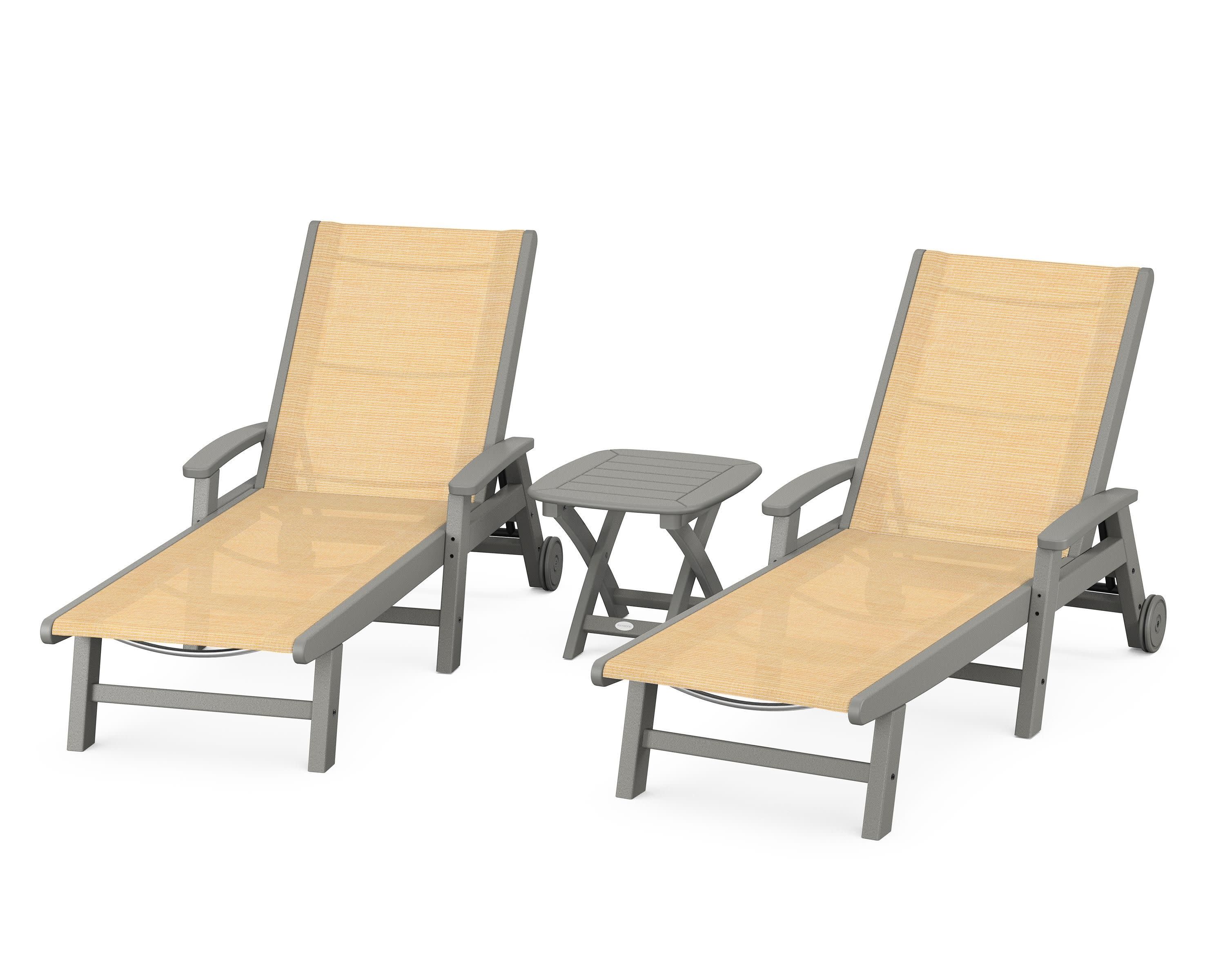 Coastal 3-Piece Wheeled Chaise Set in Slate Grey / Dupioni Apricot Sling