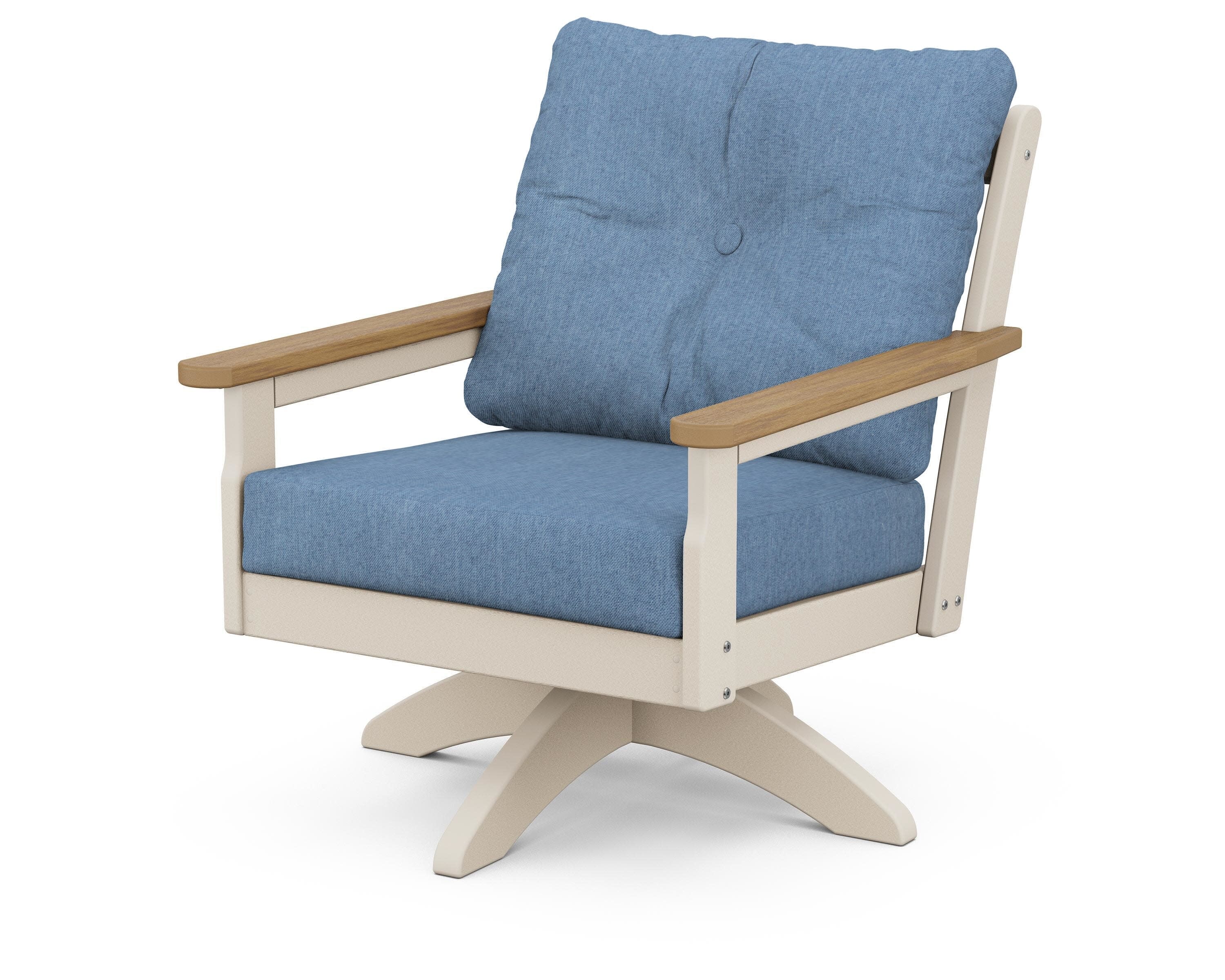 Vineyard Deep Seating Swivel Chair in Sand / Natural / Sky Blue