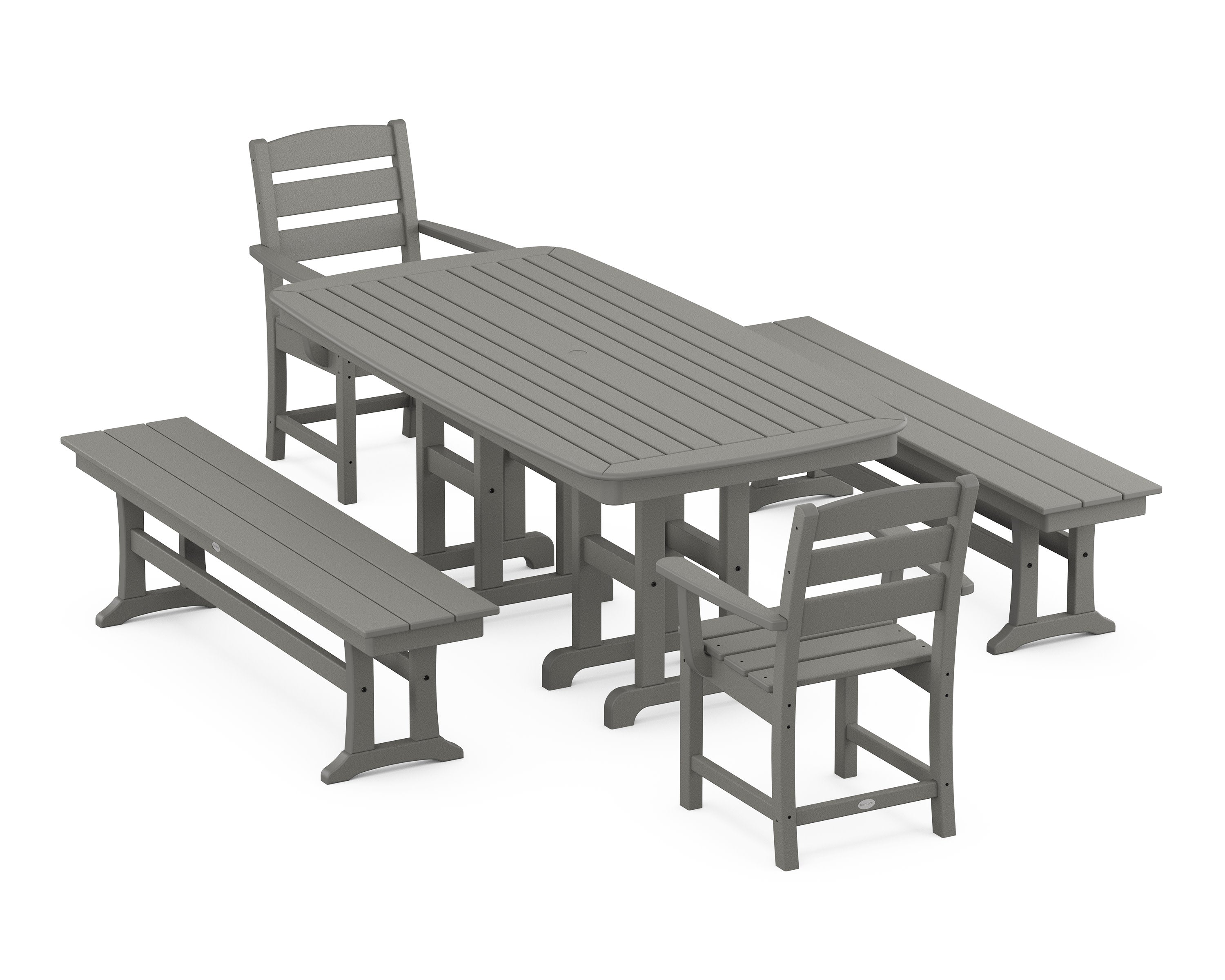 Lakeside 5-Piece Dining Set with Benches in Slate Grey