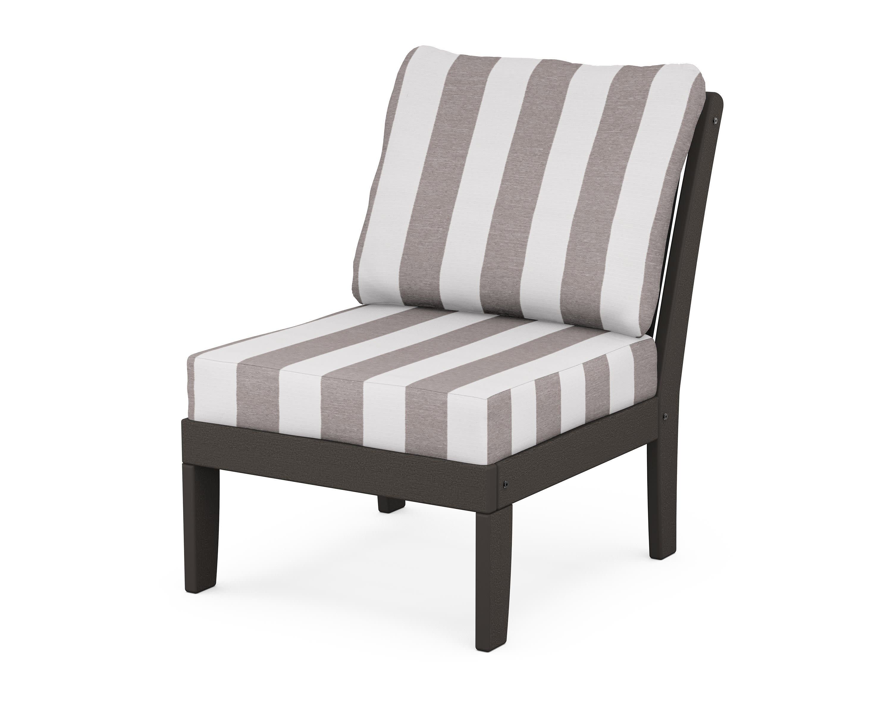 Braxton Modular Armless Chair in Vintage Coffee / Cabana Stripe Grey Mist