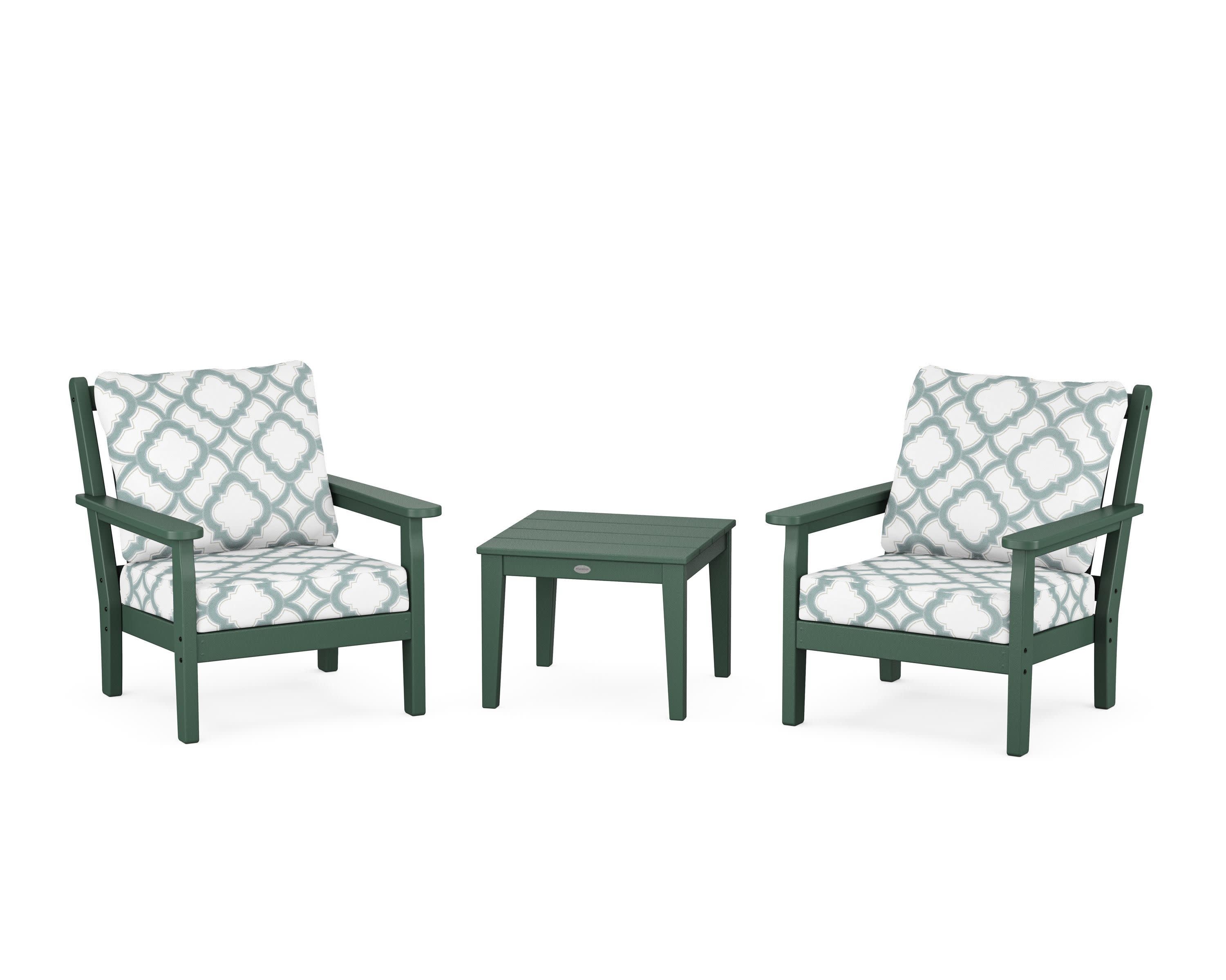 Chippendale 3-Piece Deep Seating Set in Green / Trellis Glacier Spa