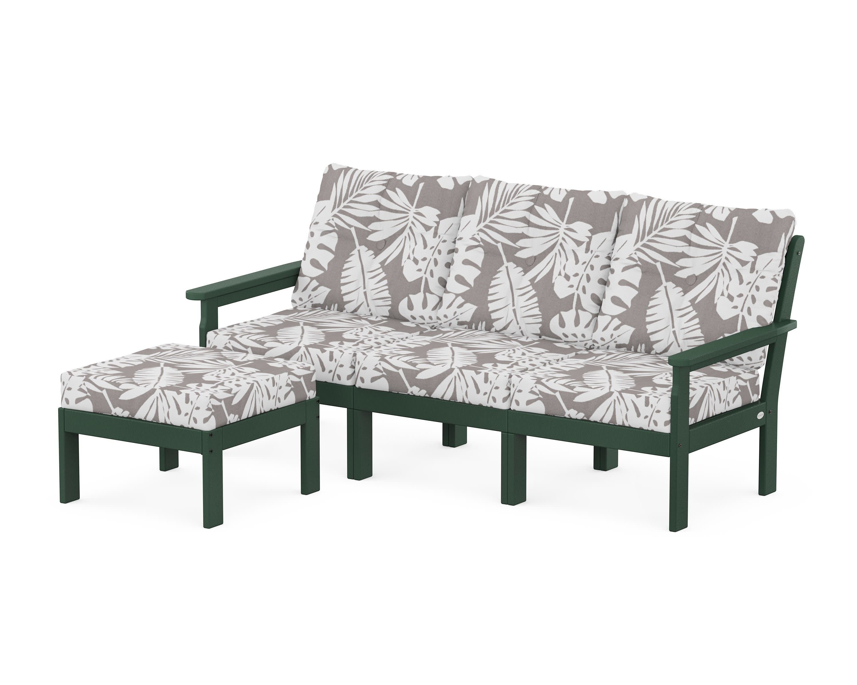 Vineyard 4-Piece Sectional with Ottoman in Green / Leaf Grey Mist