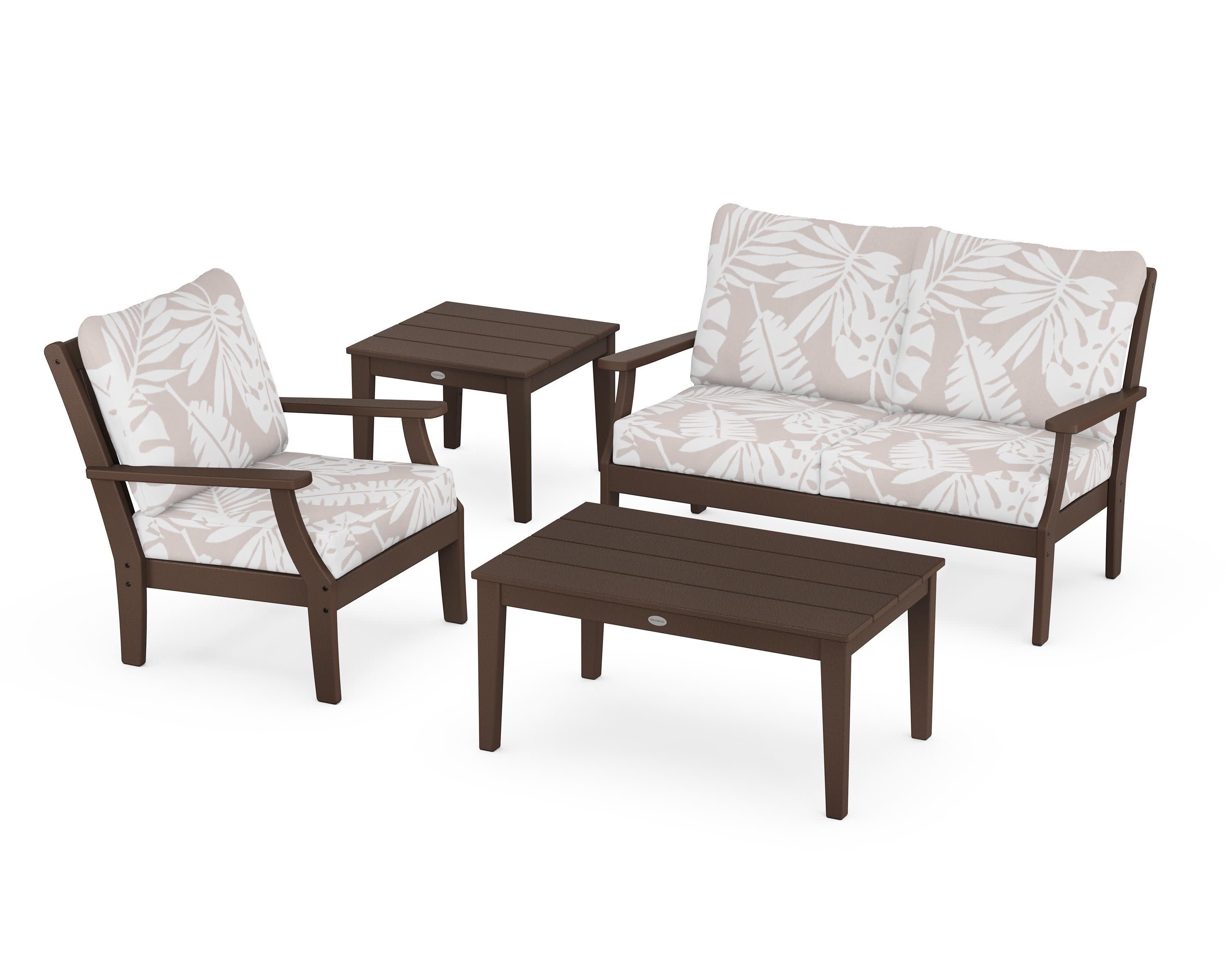 Braxton 4-Piece Deep Seating Set in Mahogany / Leaf Dune Burlap
