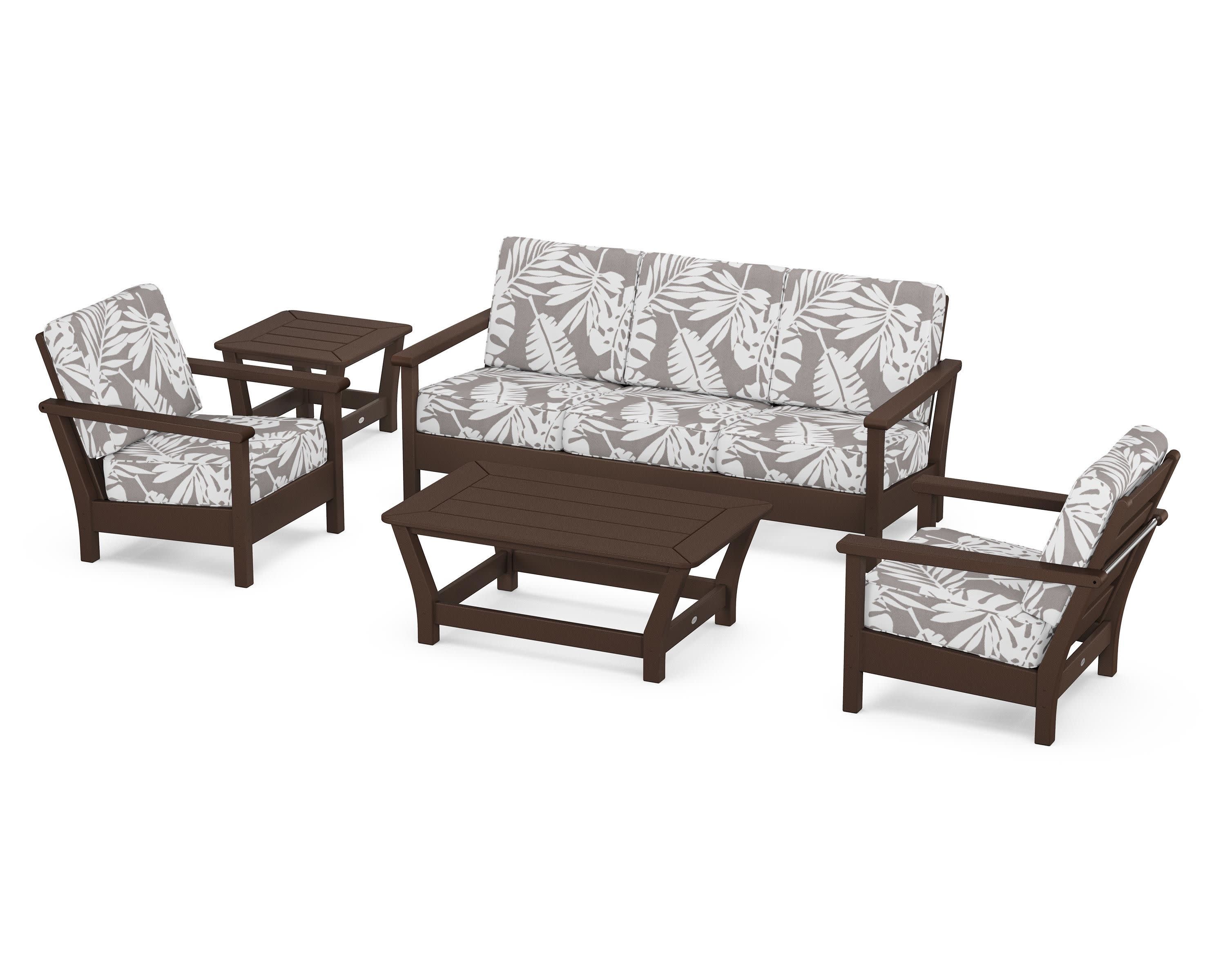 Harbour 5-Piece Deep Seating Set in Mahogany / Leaf Grey Mist
