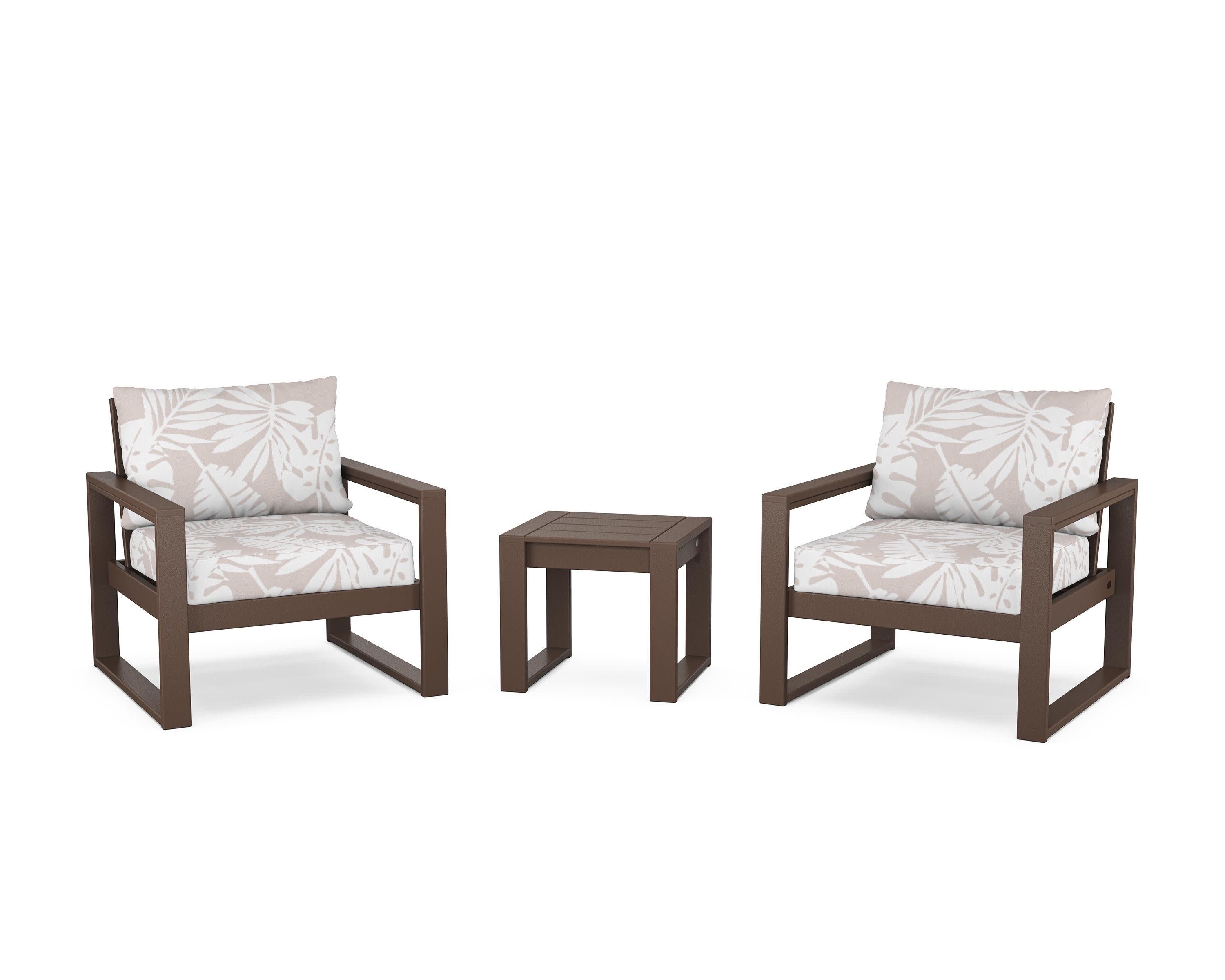 EDGE Sectional 3-Piece Deep Seating Set in Mahogany / Leaf Dune Burlap