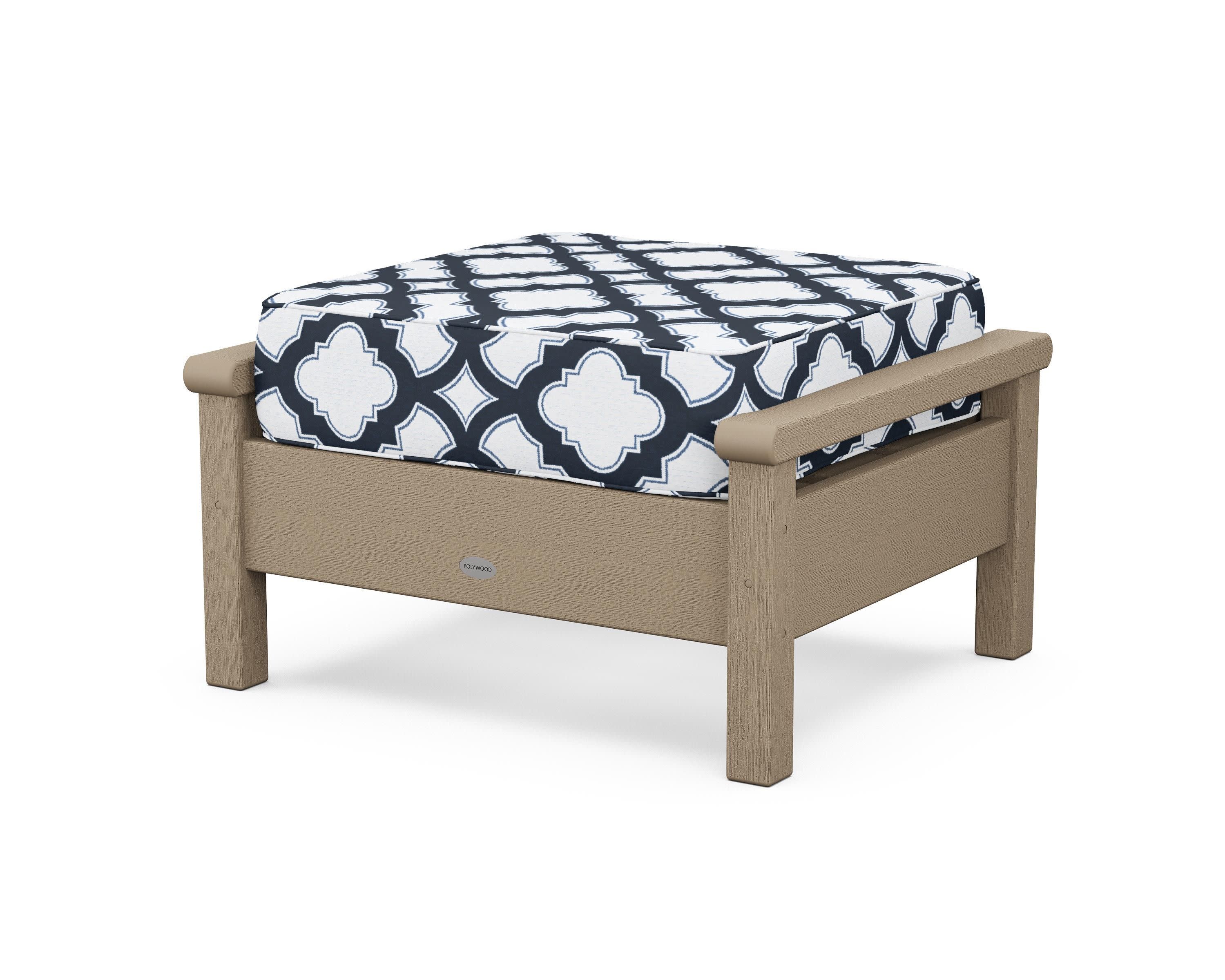 Harbour Deep Seating Ottoman in Vintage Sahara / Trellis Marine Indigo
