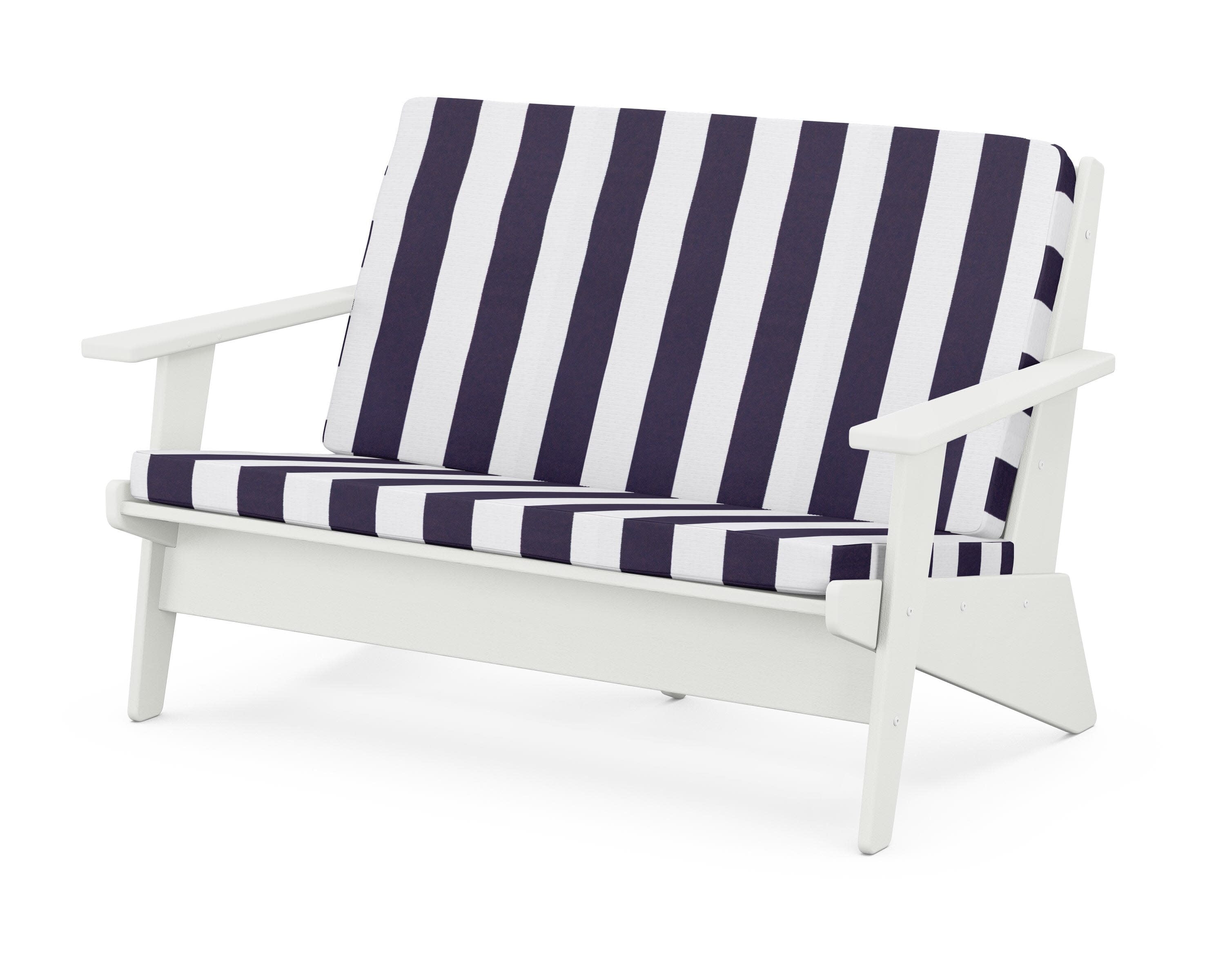 Riviera Modern Lounge Loveseat in Vintage White / Cabana Stripe Navy