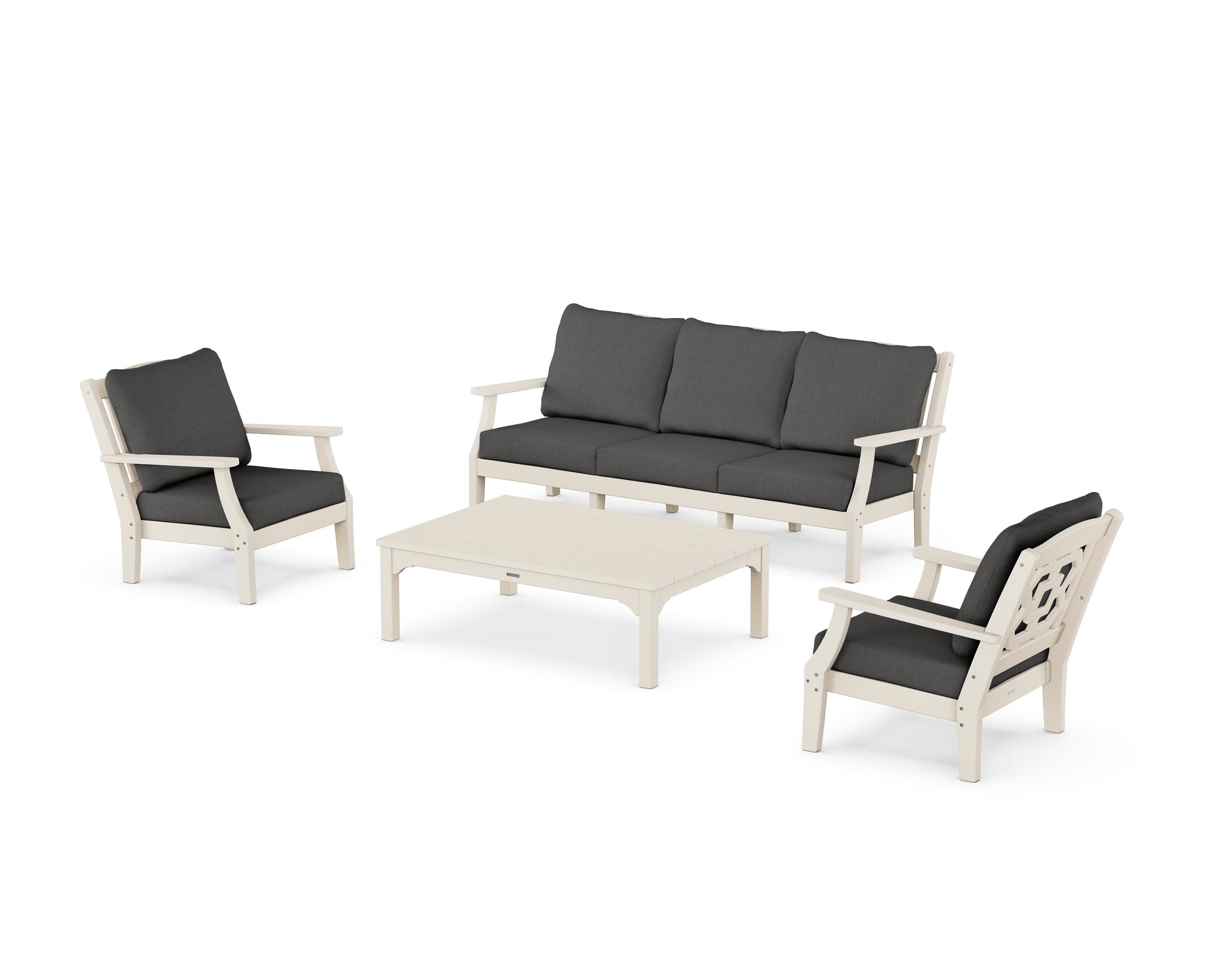 Chinoiserie 4-Piece Deep Seating Set with Sofa in Sand / Spectrum Carbon