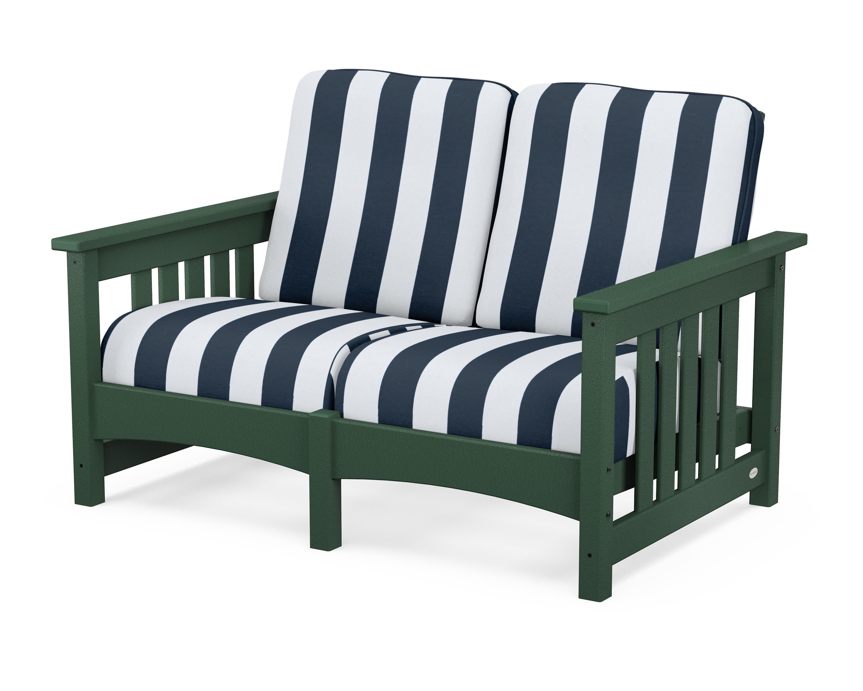 Club Mission Loveseat in Green / Cabana Stripe Marine Indigo