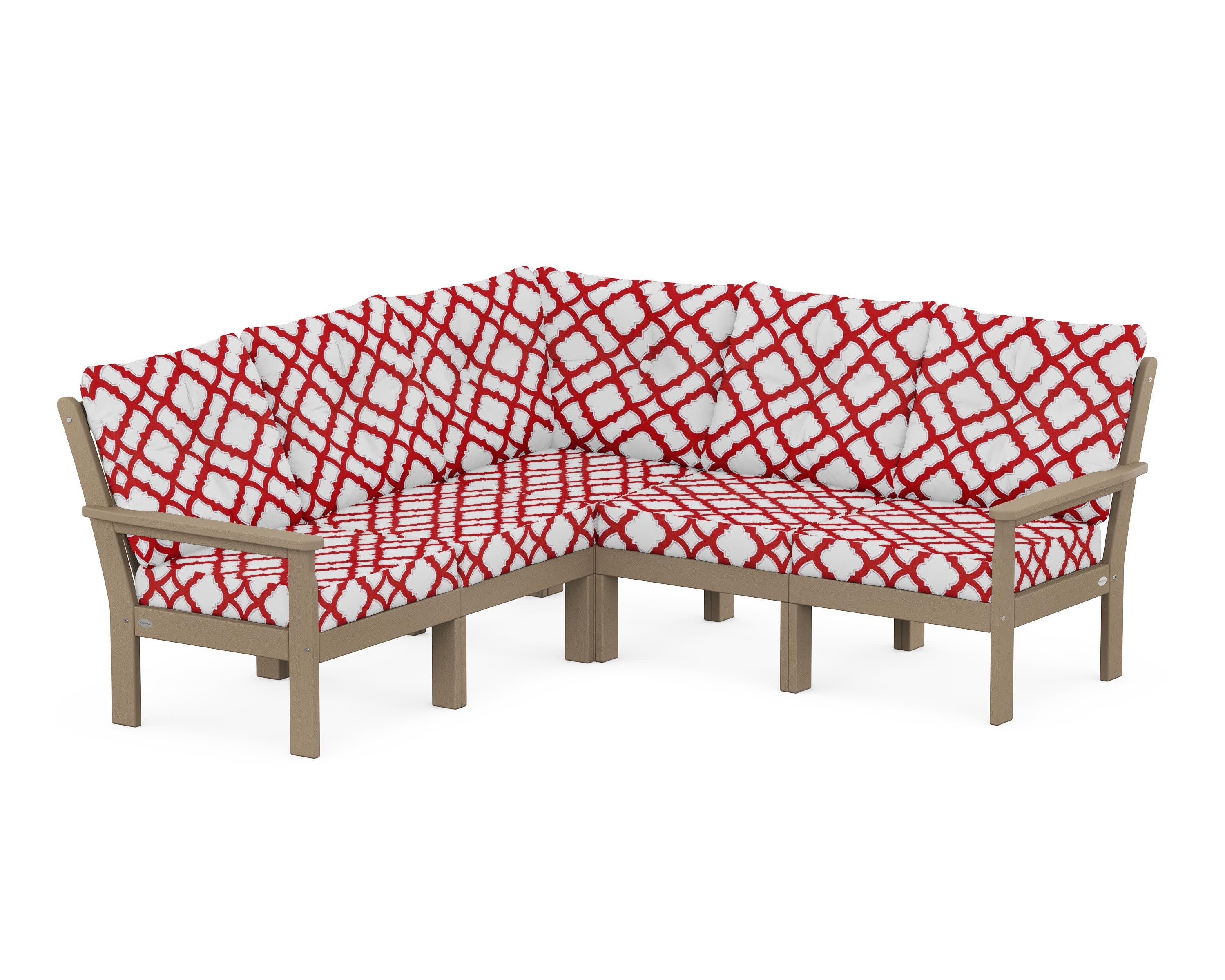 Vineyard 5-Piece Sectional in Vintage Sahara / Trellis Crimson