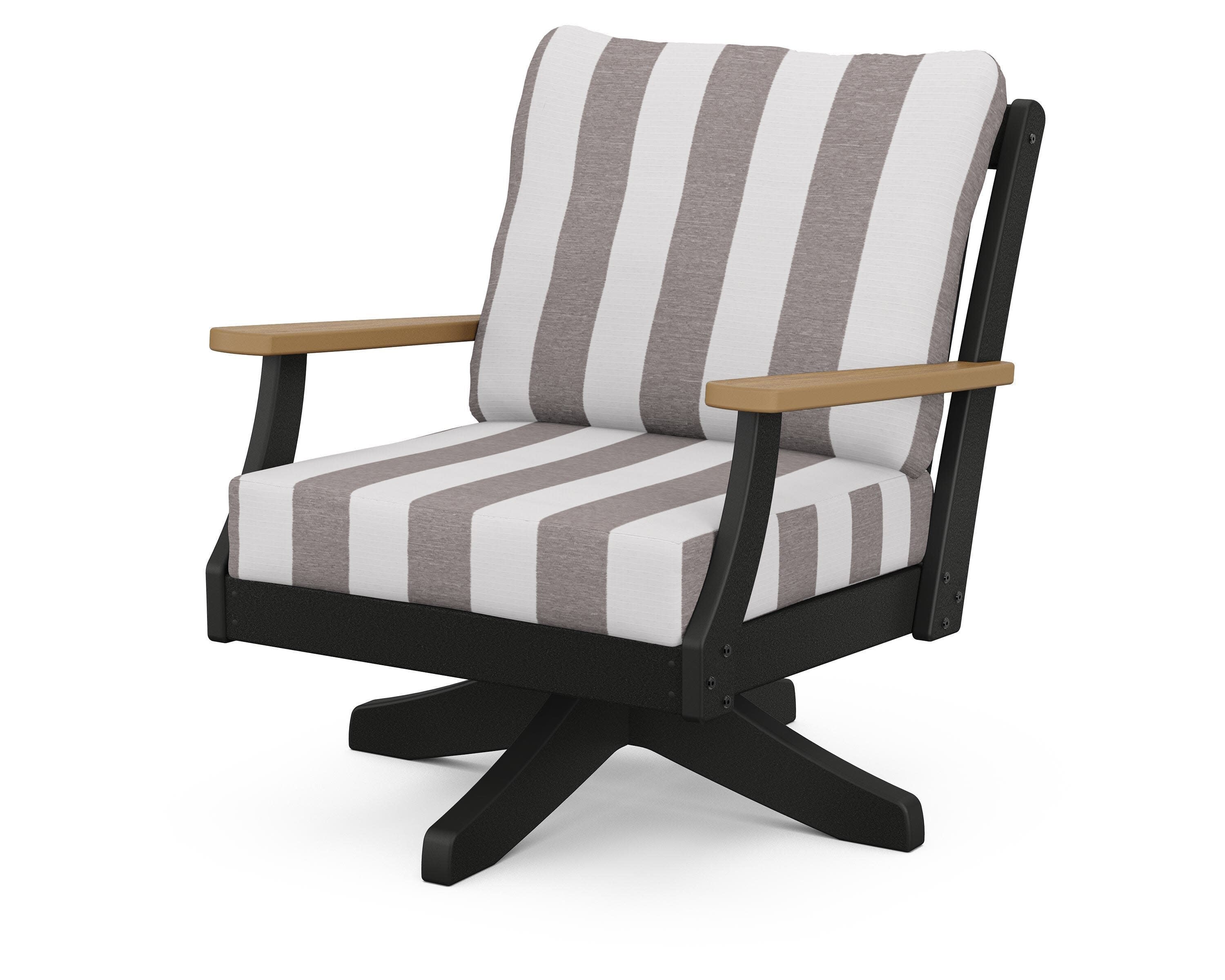 Braxton Deep Seating Swivel Chair in Black / Natural / Cabana Stripe Grey Mist