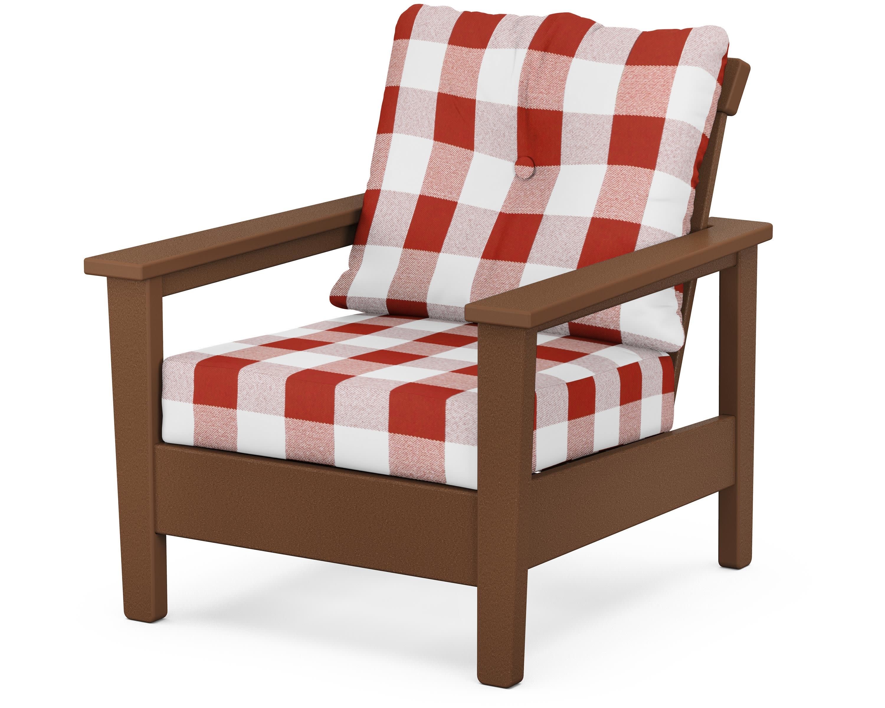 Prescott Deep Seating Chair in Teak / Buffalo Plaid Crimson