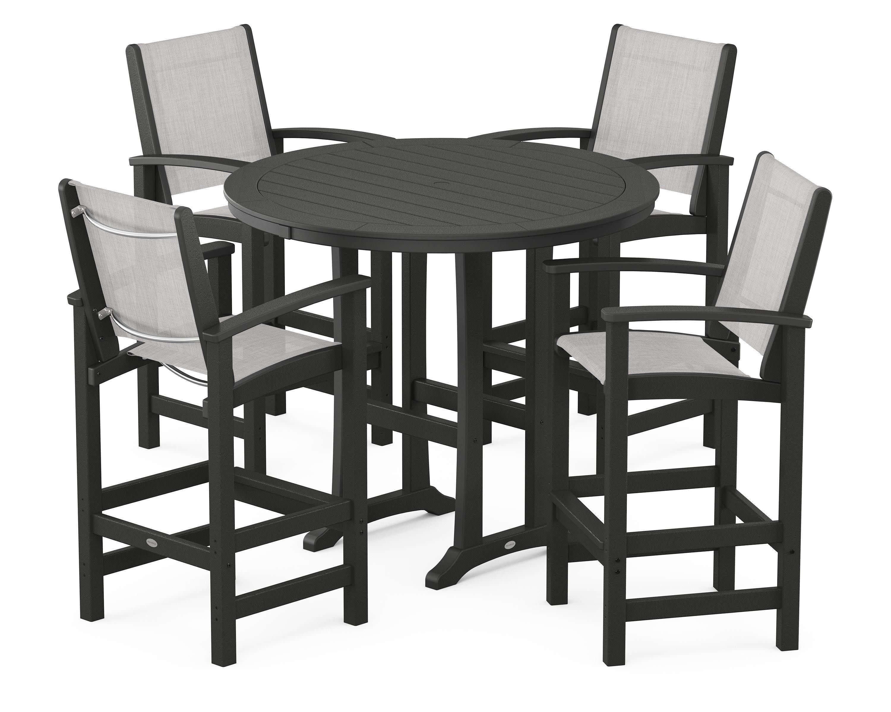Coastal 5-Piece Nautical Trestle Bar Set in Black / Parchment Sling