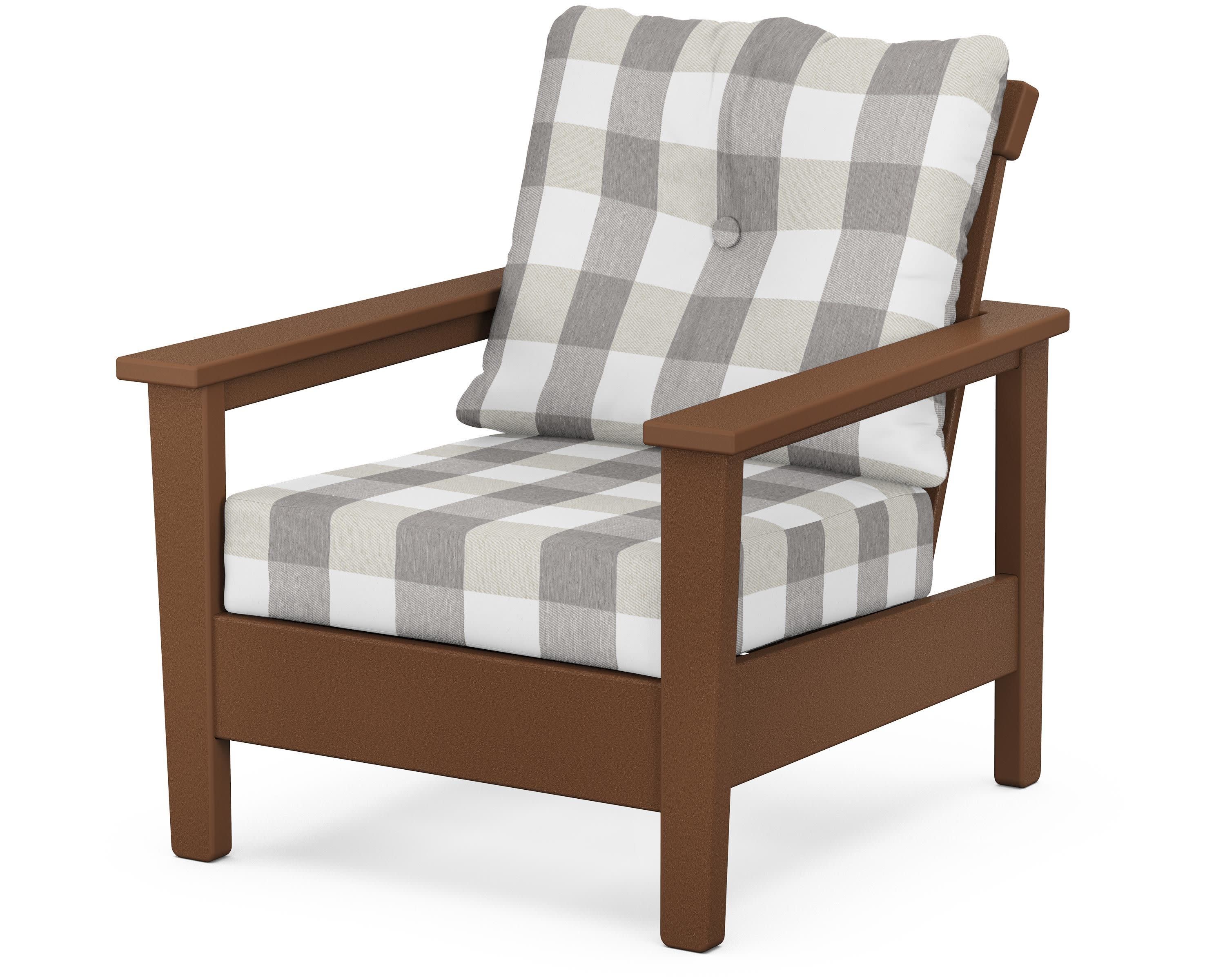Prescott Deep Seating Chair in Teak / Buffalo Plaid Grey Mist