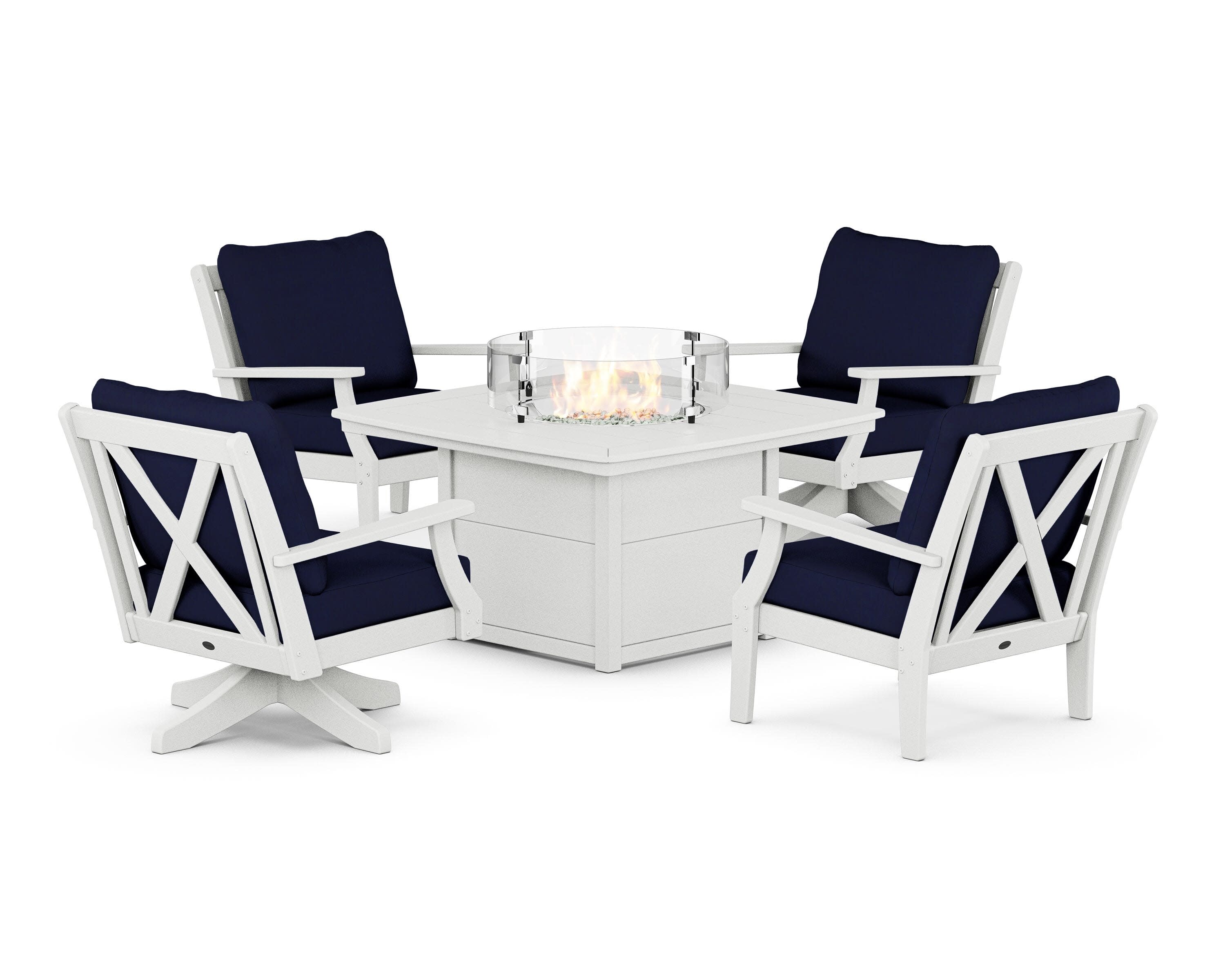 Braxton 5-Piece Deep Seating Set with Fire Table in Vintage White / Navy
