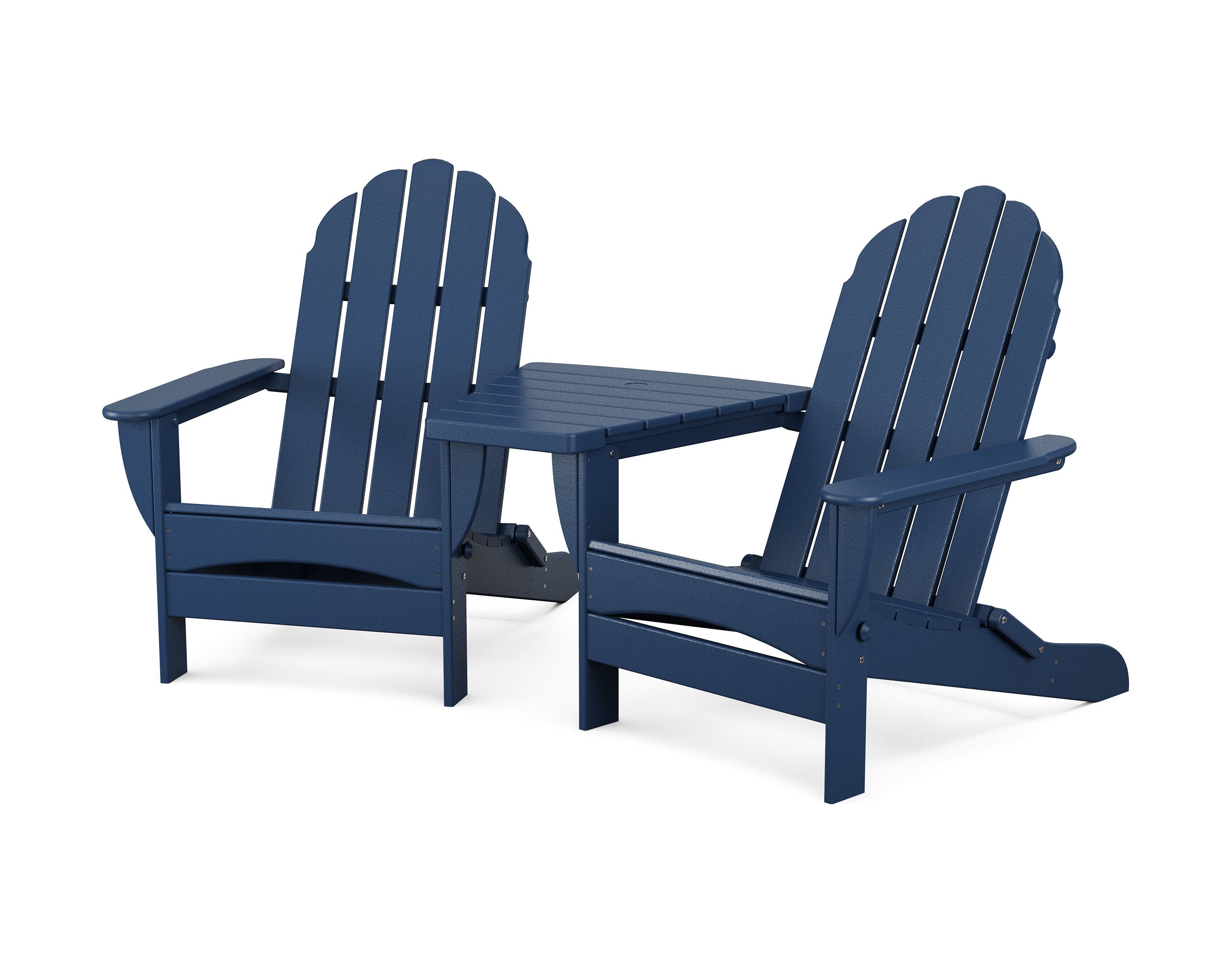 Classic Oversized Adirondacks with Angled Connecting Table in Navy