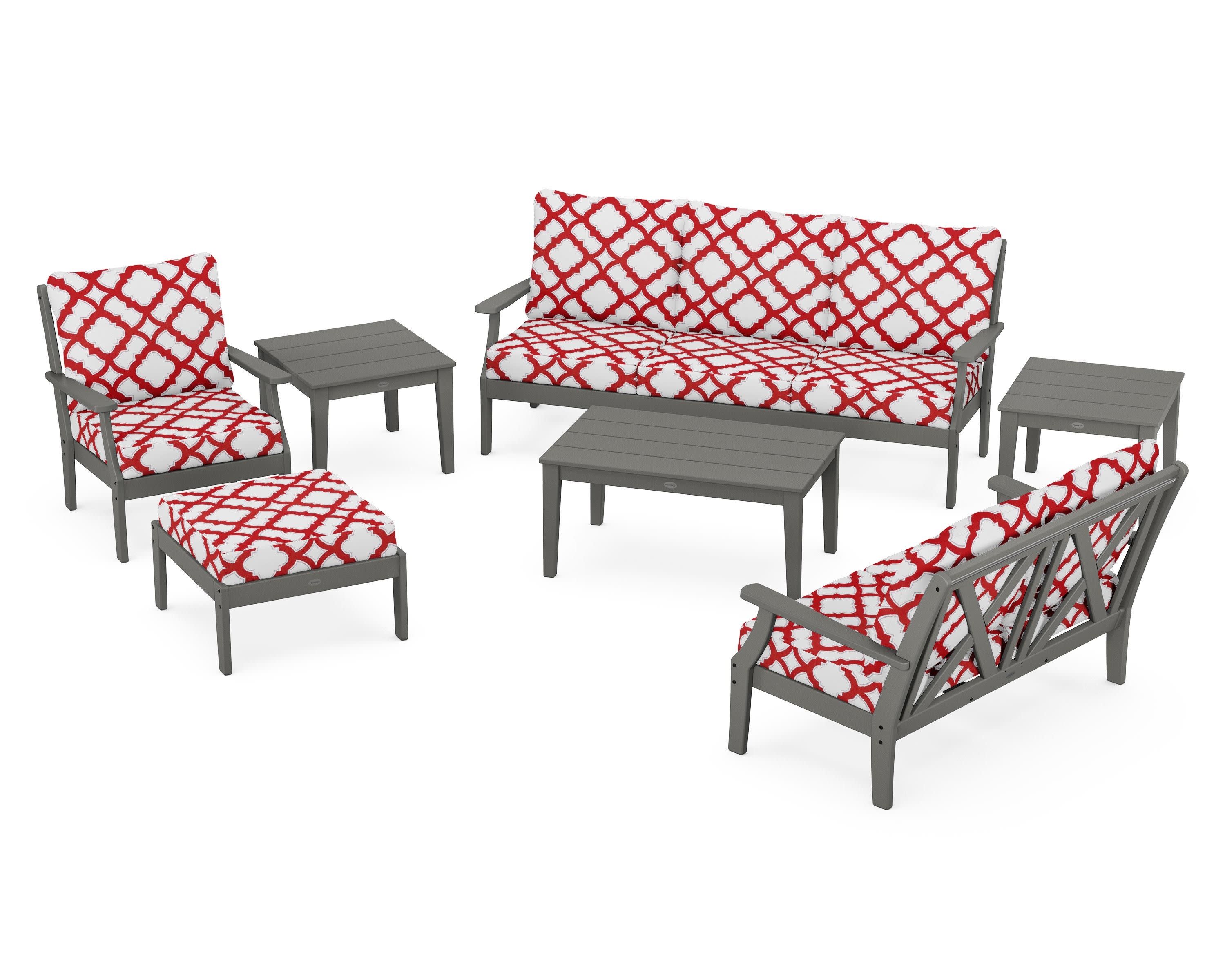 Braxton 7-Piece Deep Seating Set in Slate Grey / Trellis Crimson