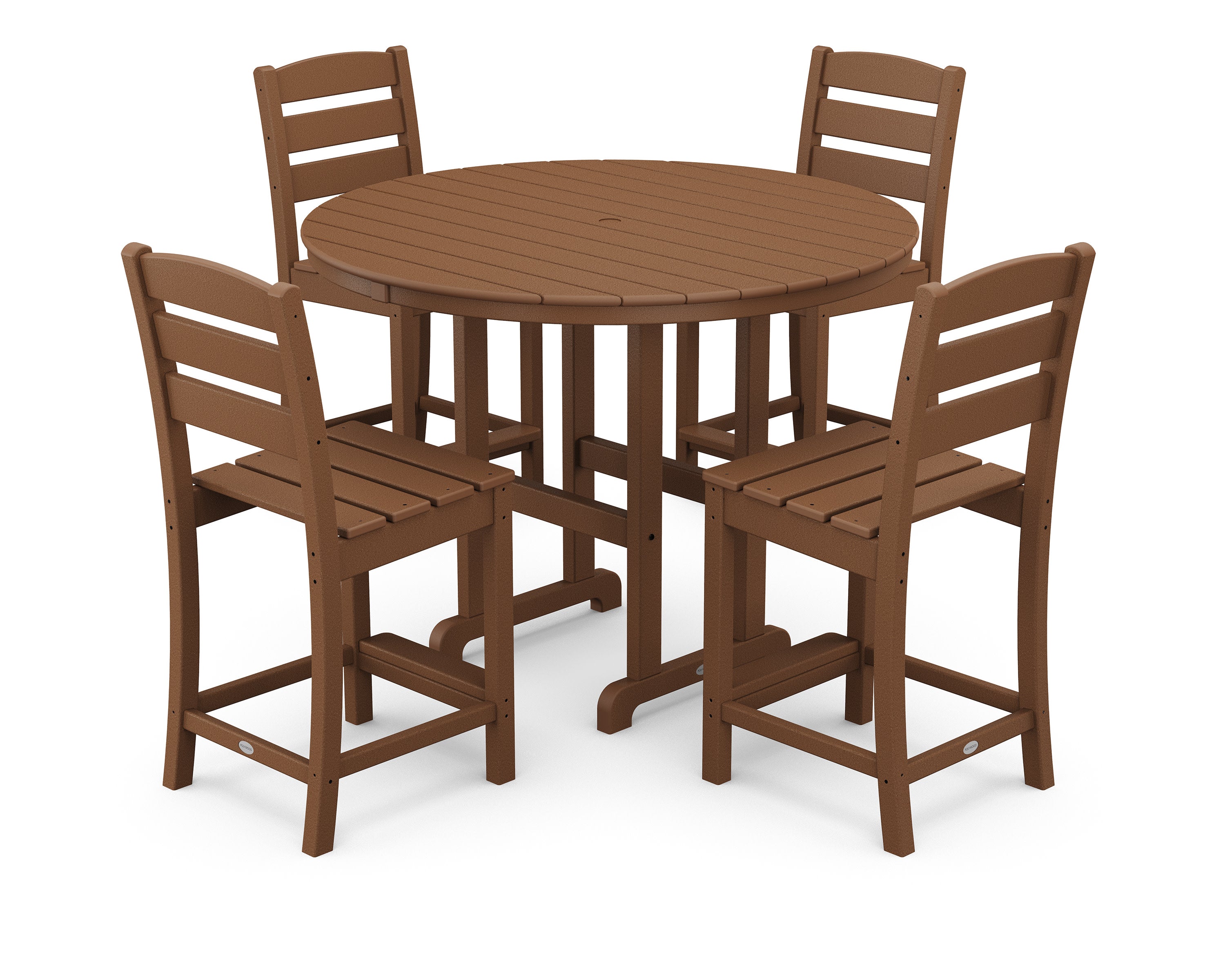 Lakeside 5-Piece Farmhouse Round Side Chair Counter  Set in Teak