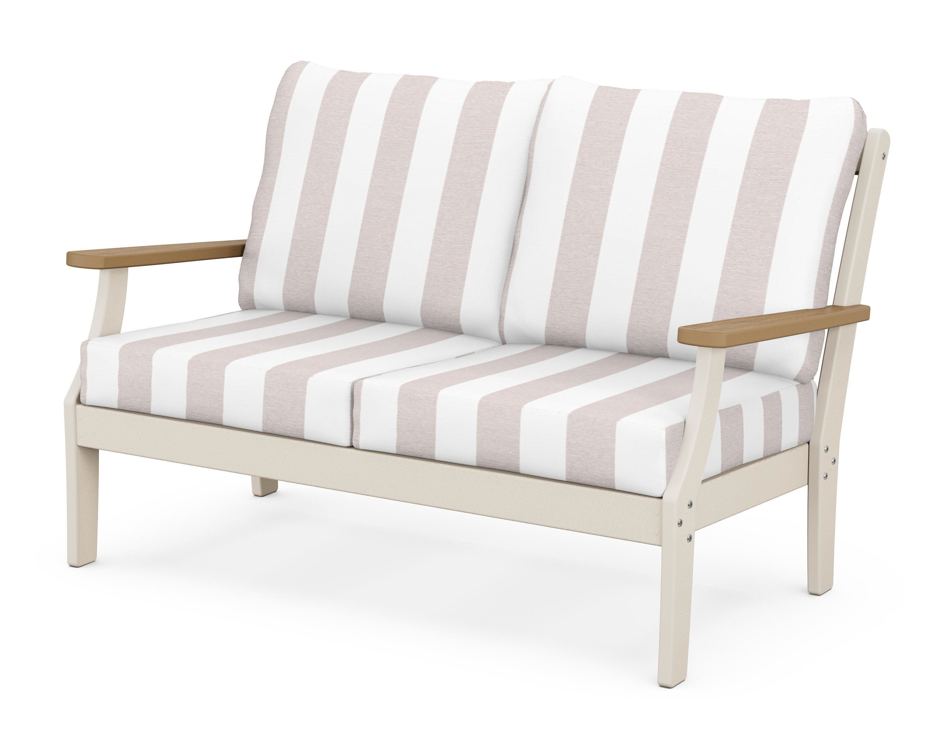 Braxton Deep Seating Loveseat in Sand / Natural / Cabana Stripe Dune Burlap