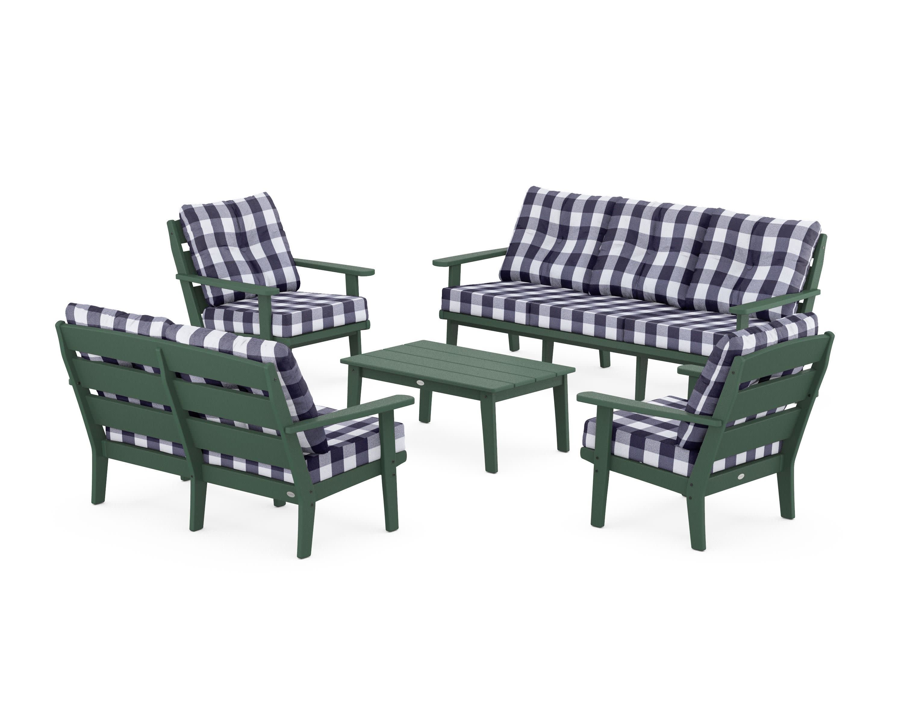 Lakeside 5-Piece Lounge Sofa Set in Green / Buffalo Plaid Navy