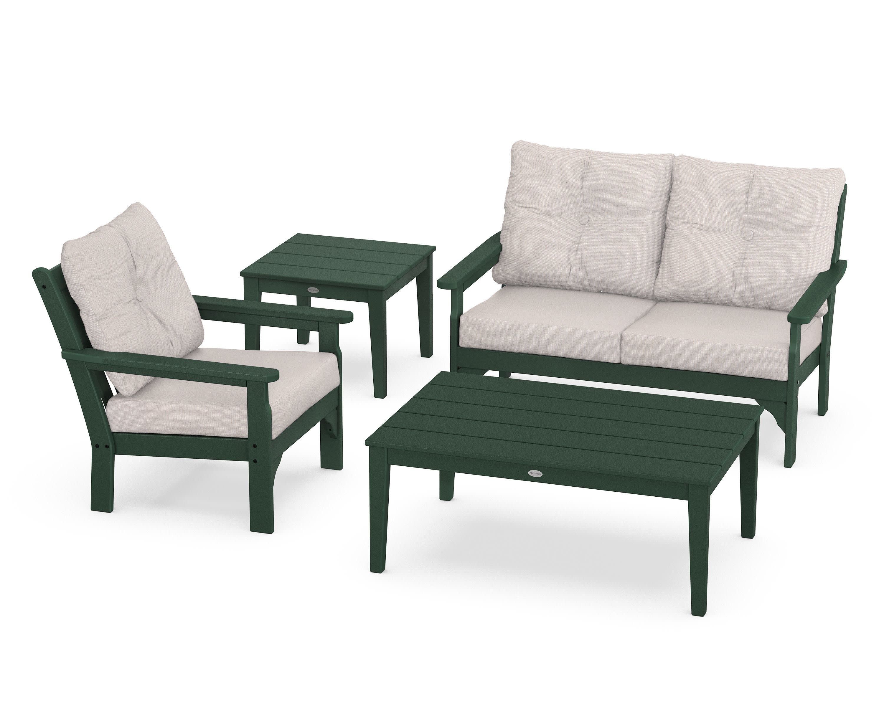Vineyard 4-Piece Deep Seating Set in Green / Dune Burlap