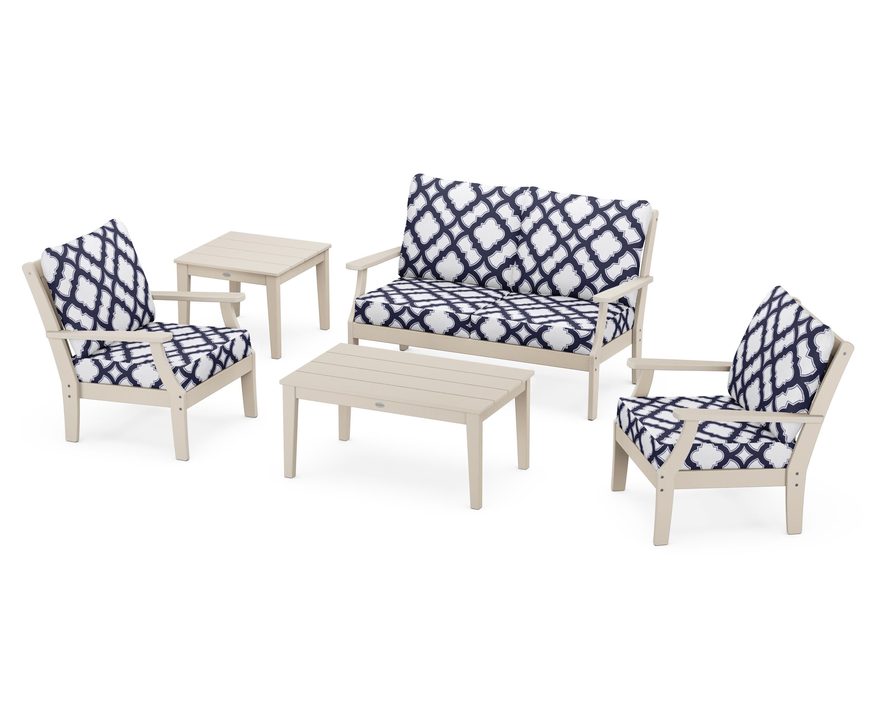 Braxton 5-Piece Deep Seating Set in Sand / Trellis Navy