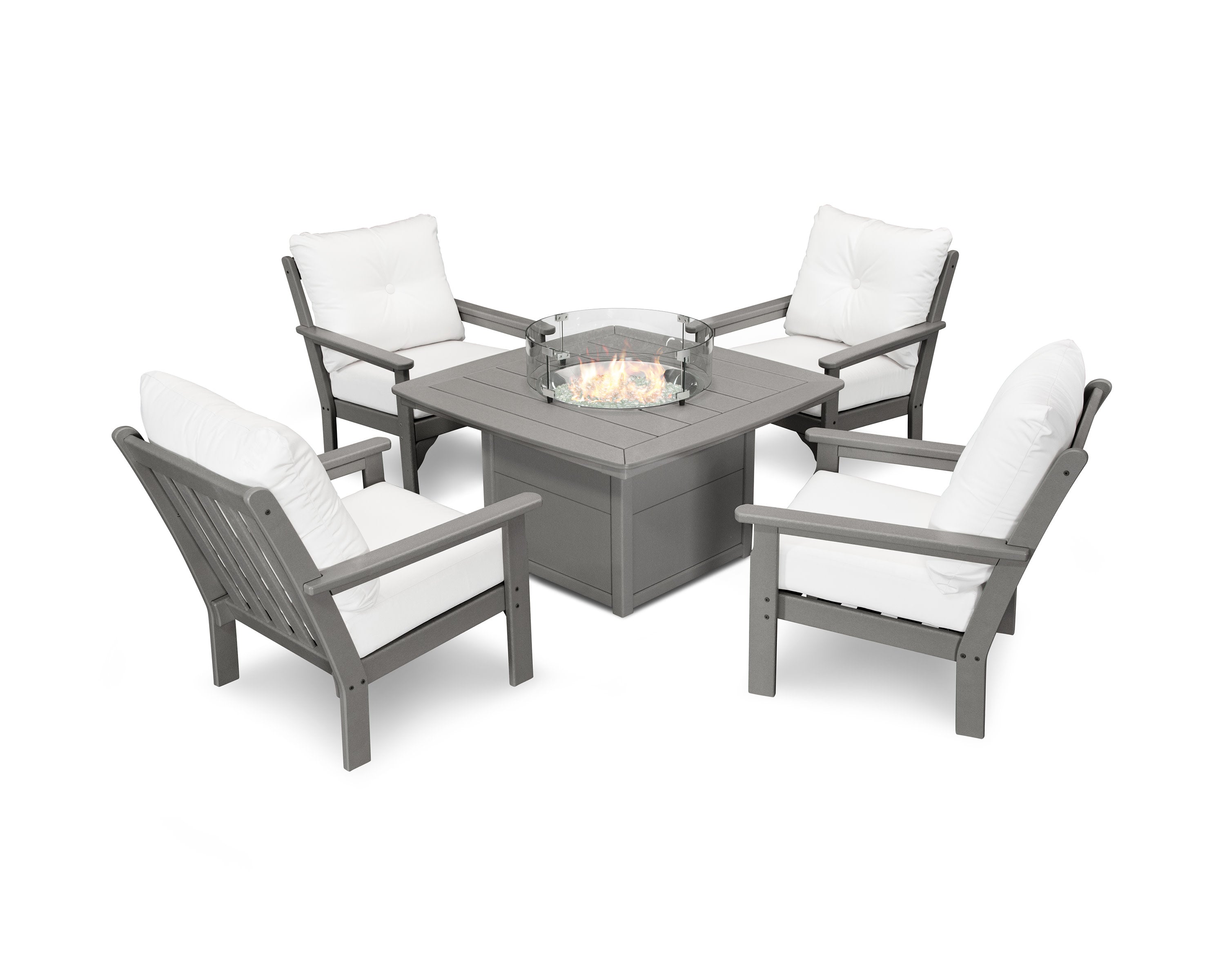 Vineyard 5-Piece Conversation Set with Fire Pit Table in Slate Grey / Natural