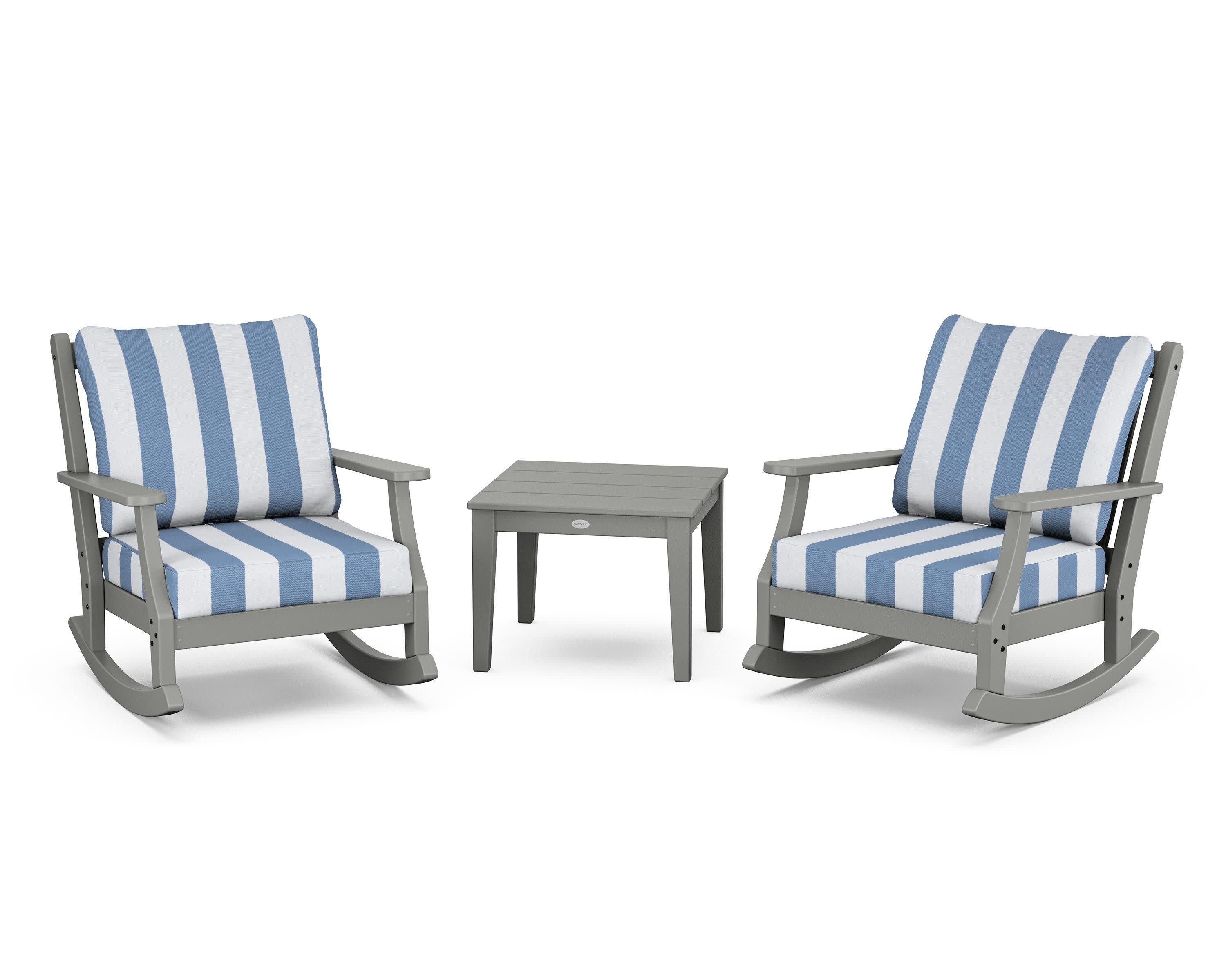 Wovendale 3-Piece Deep Seating Rocker Set in Slate Grey / Cabana Stripe Sky Blue