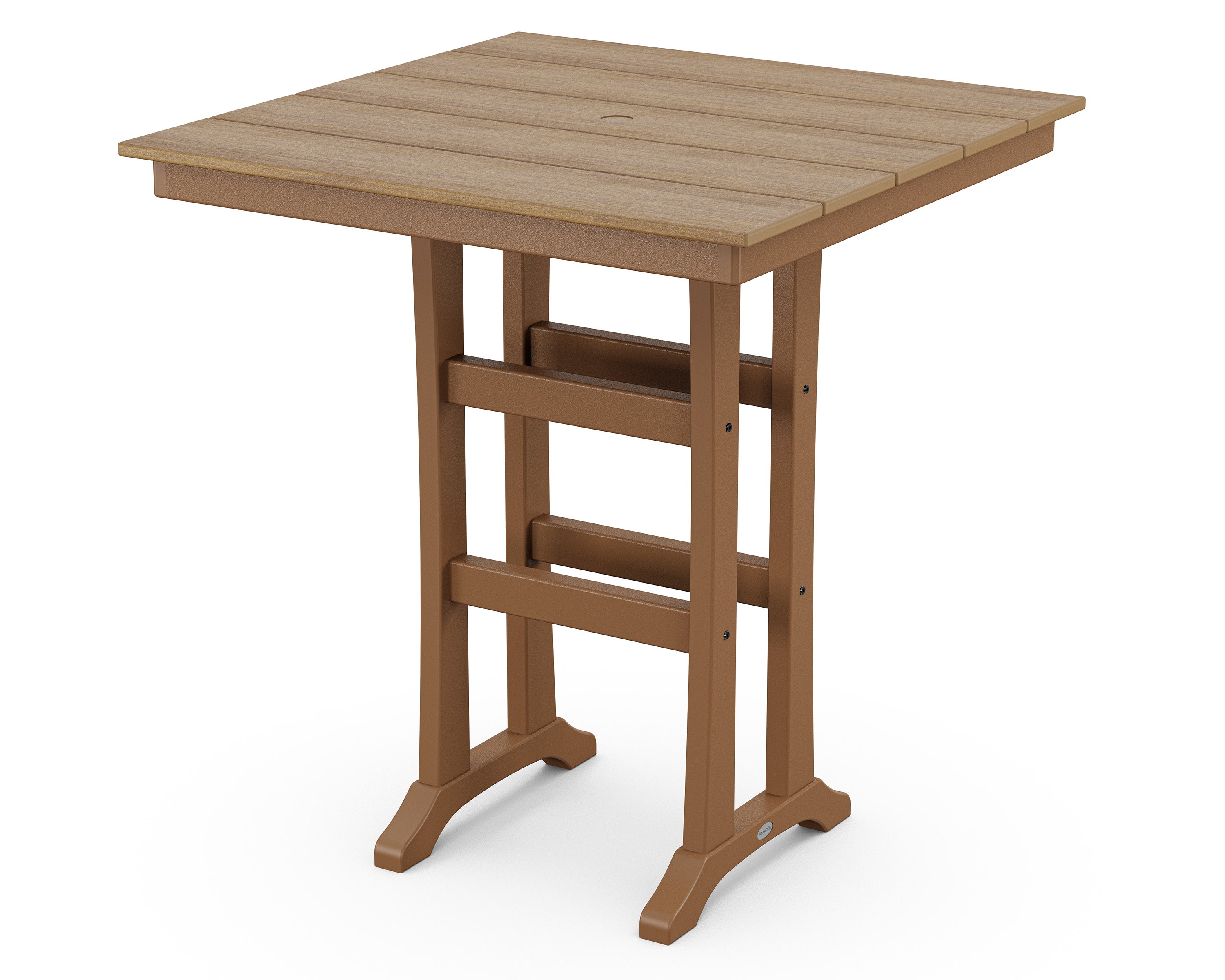 Farmhouse Trestle 37" Bar Table in Teak / Natural