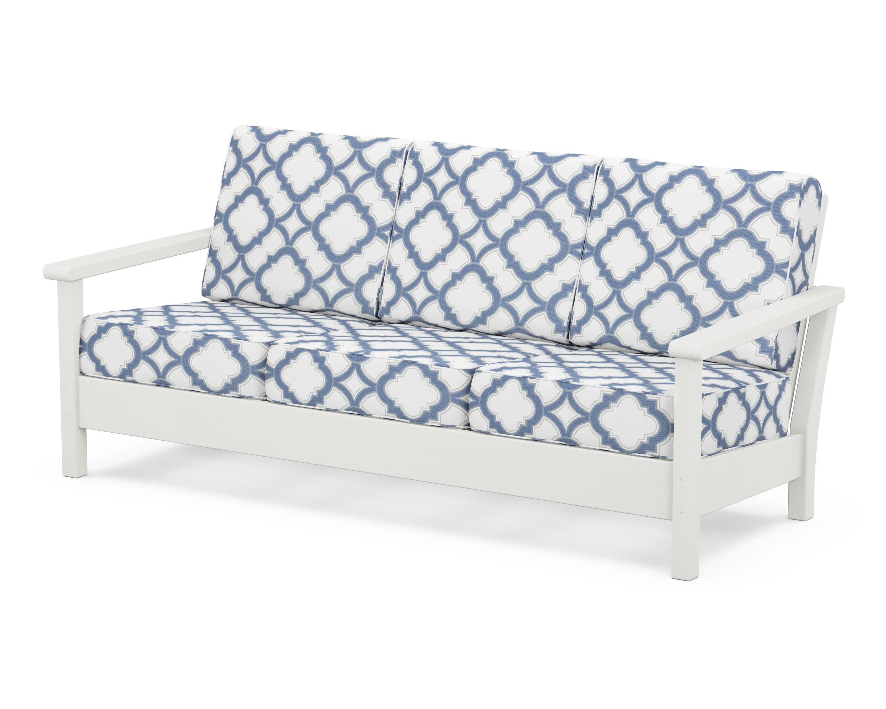 Harbour Deep Seating Sofa in Vintage White / Trellis Sky Blue