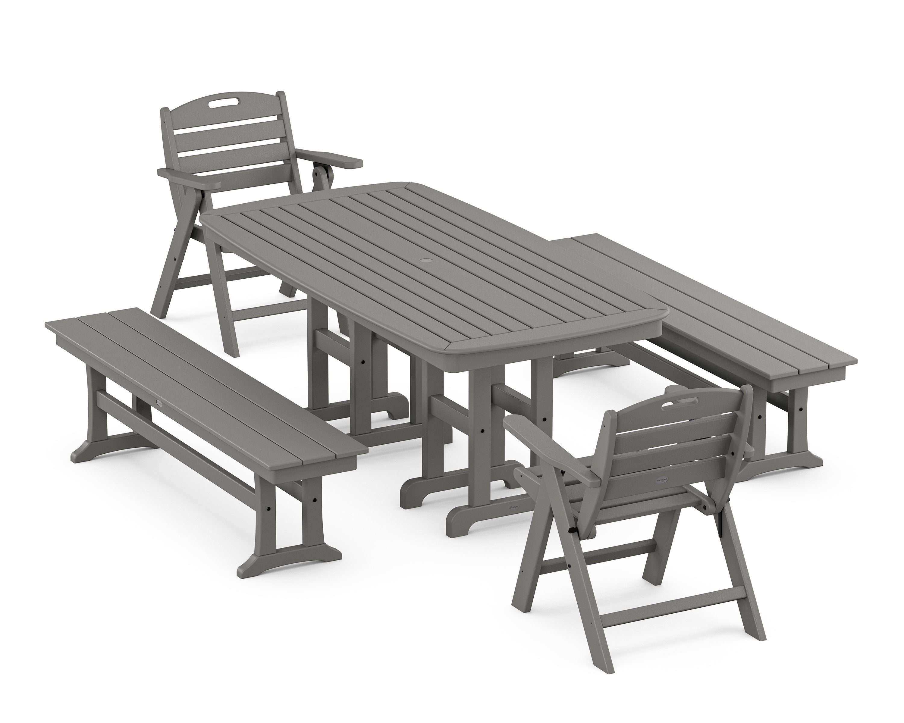 Nautical Lowback 5-Piece Dining Set with Benches in Slate Grey