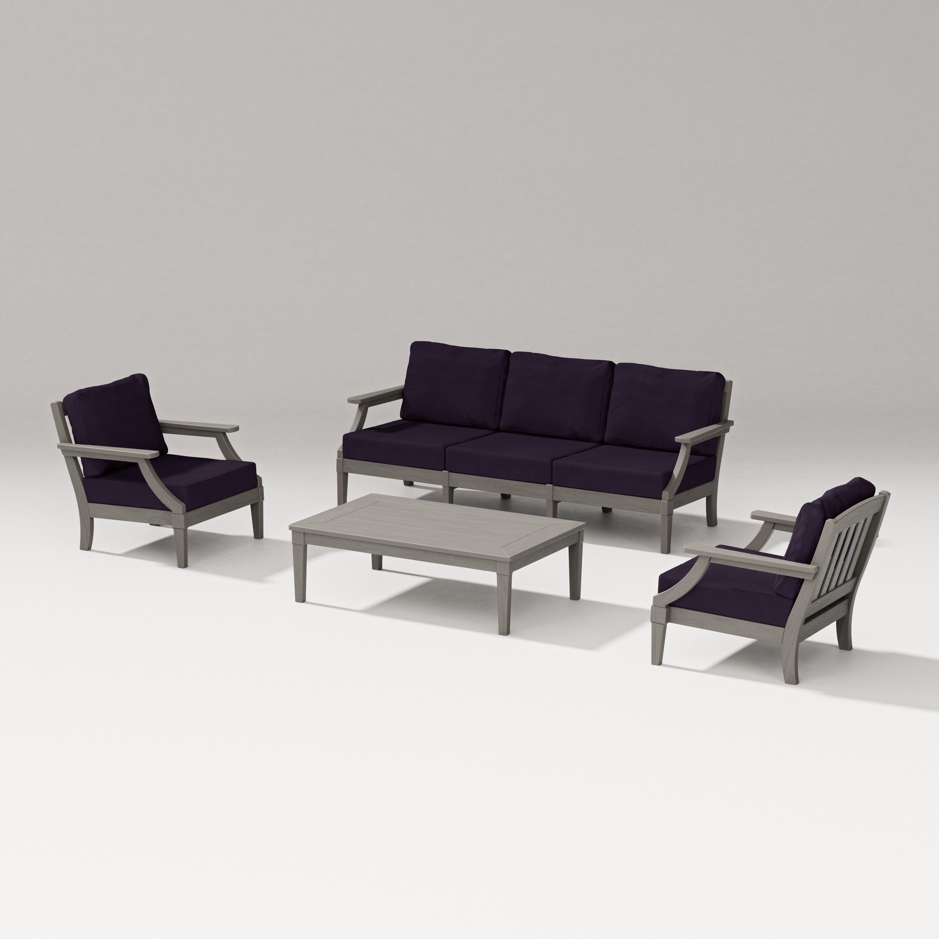 Estate 4-Piece Lounge Sofa Set in Driftwood / Navy Linen