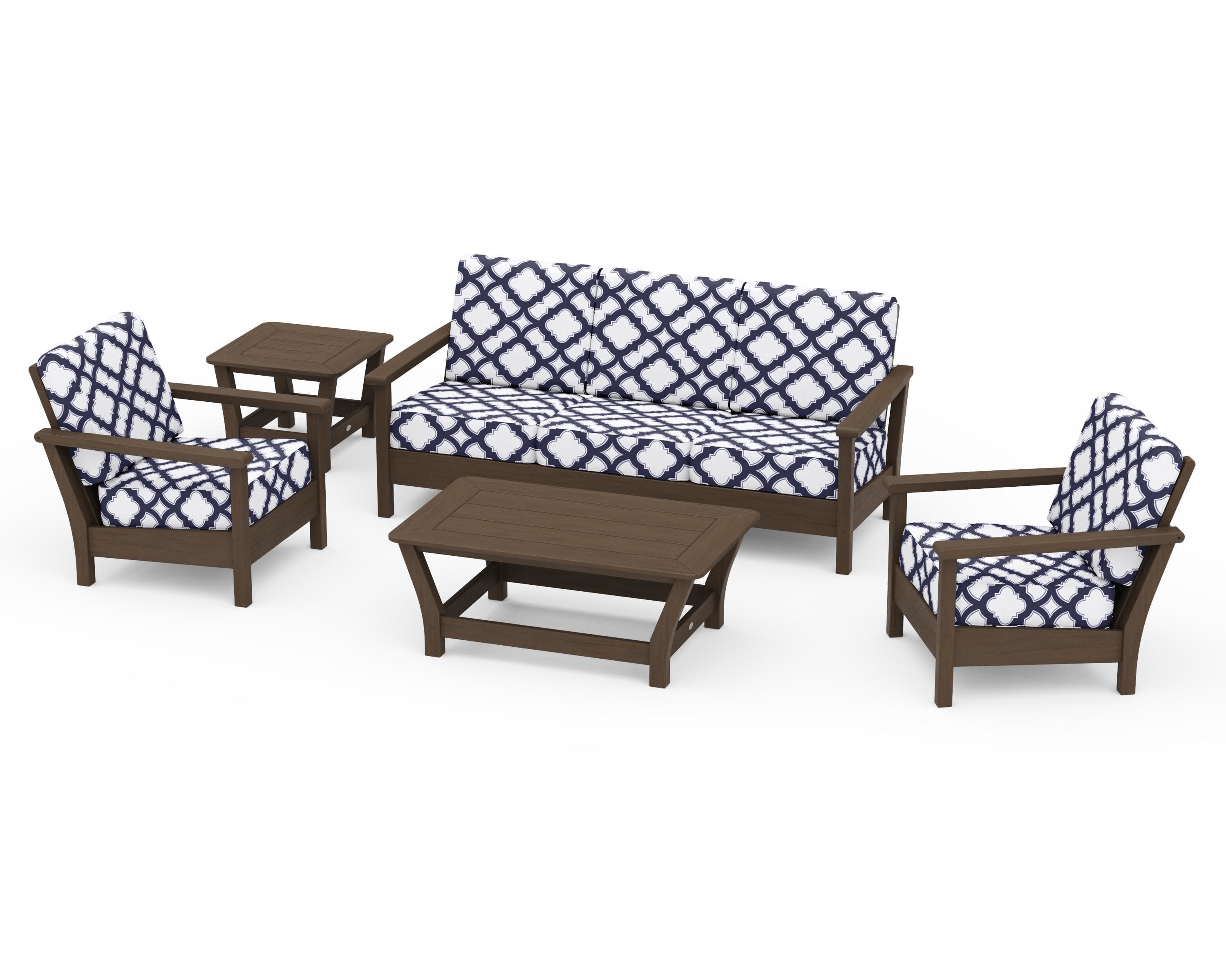 Harbour 5-Piece Deep Seating Set in Kona / Trellis Navy