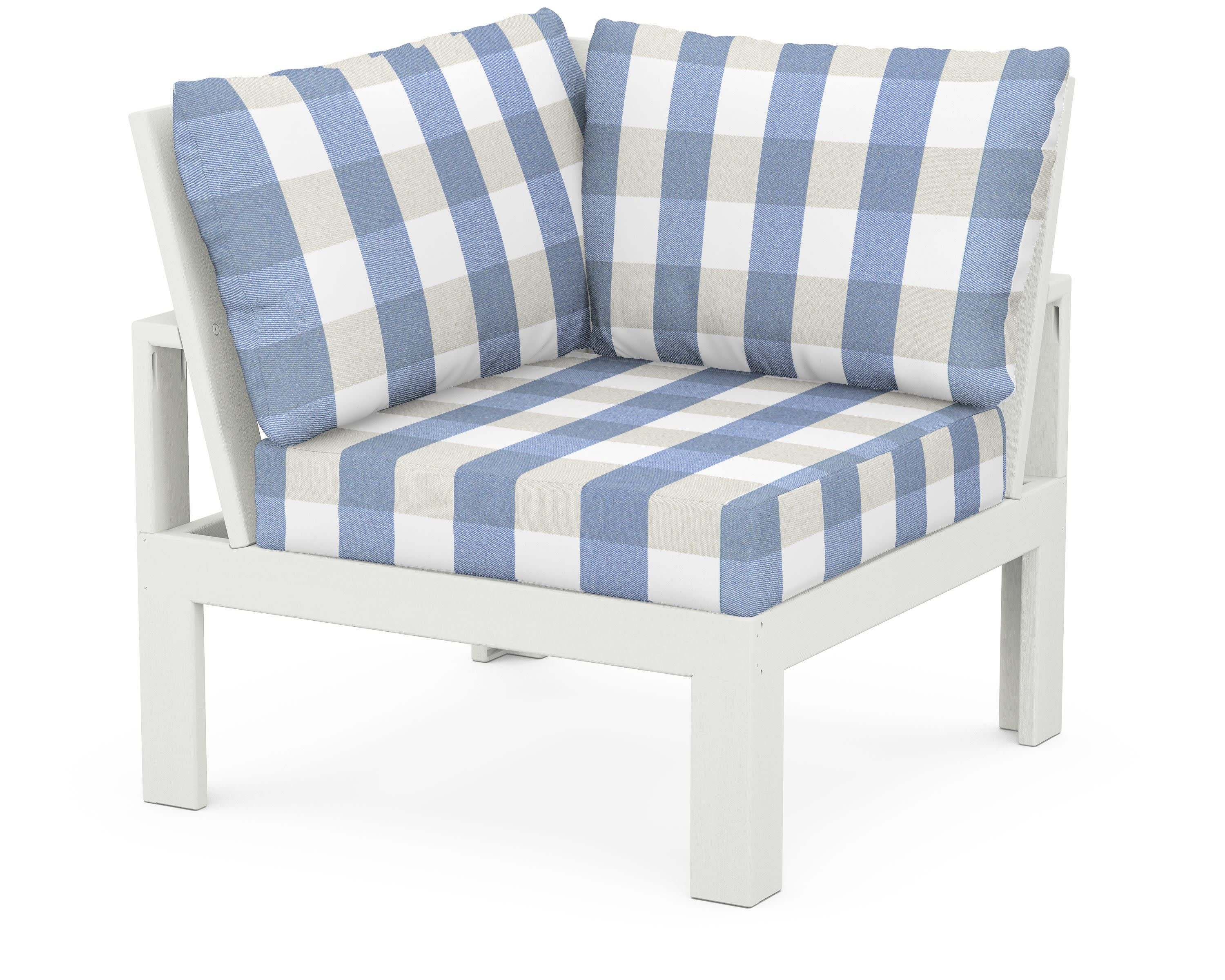 Modular Corner Chair in Vintage White / Buffalo Plaid Sky Blue