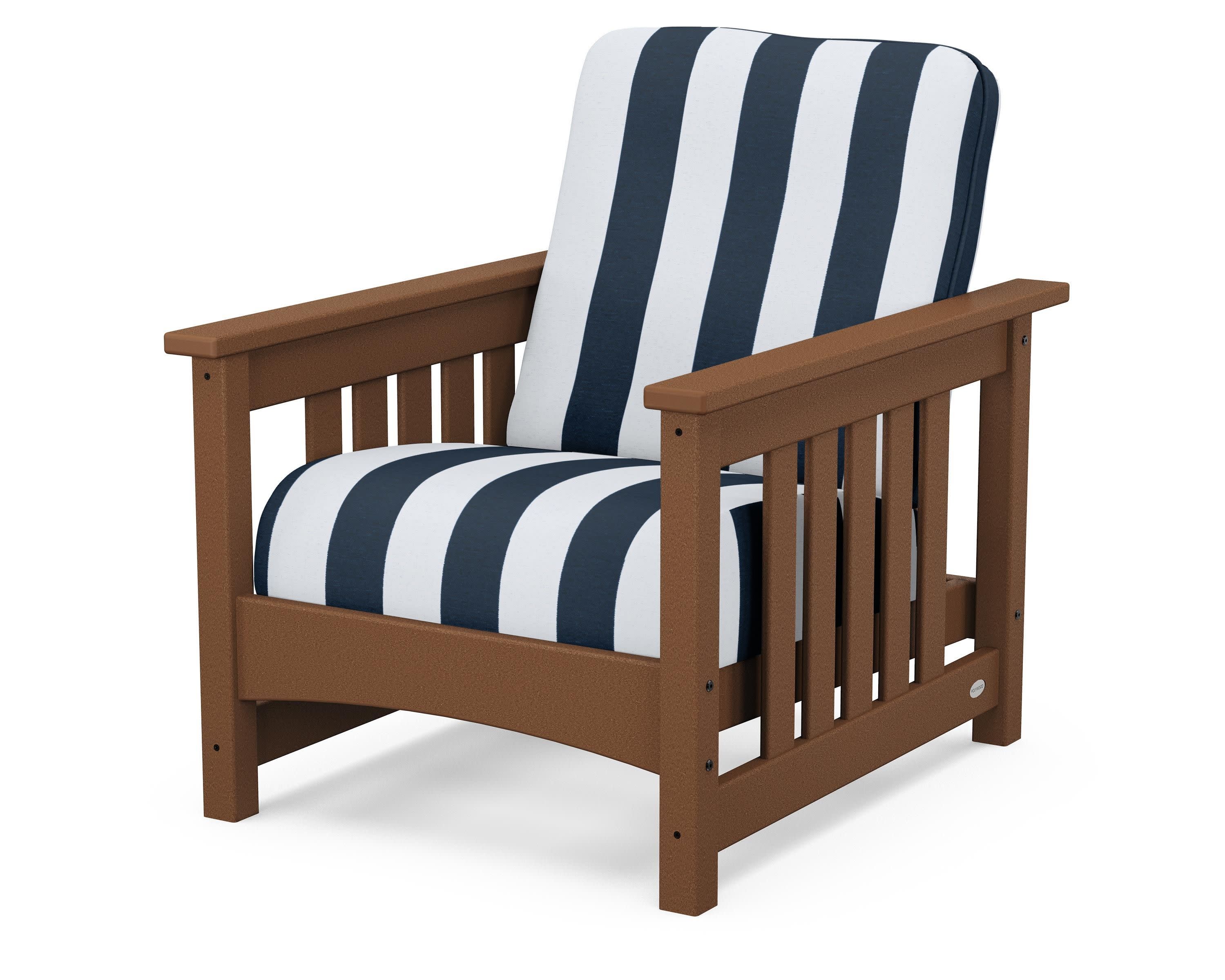 Club Mission Chair in Teak / Cabana Stripe Marine Indigo