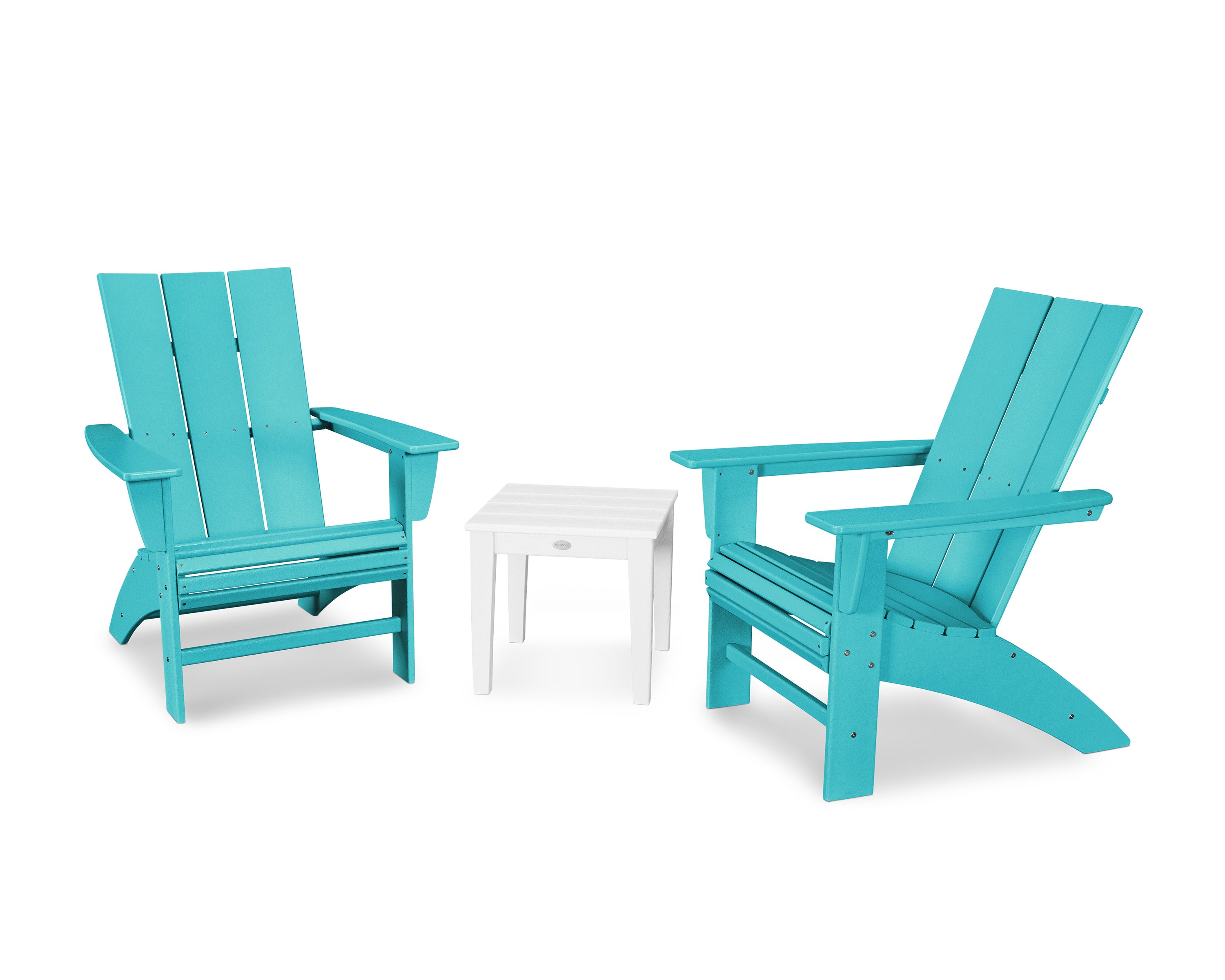 Modern 3-Piece Curveback  Adirondack Set in Aruba / White
