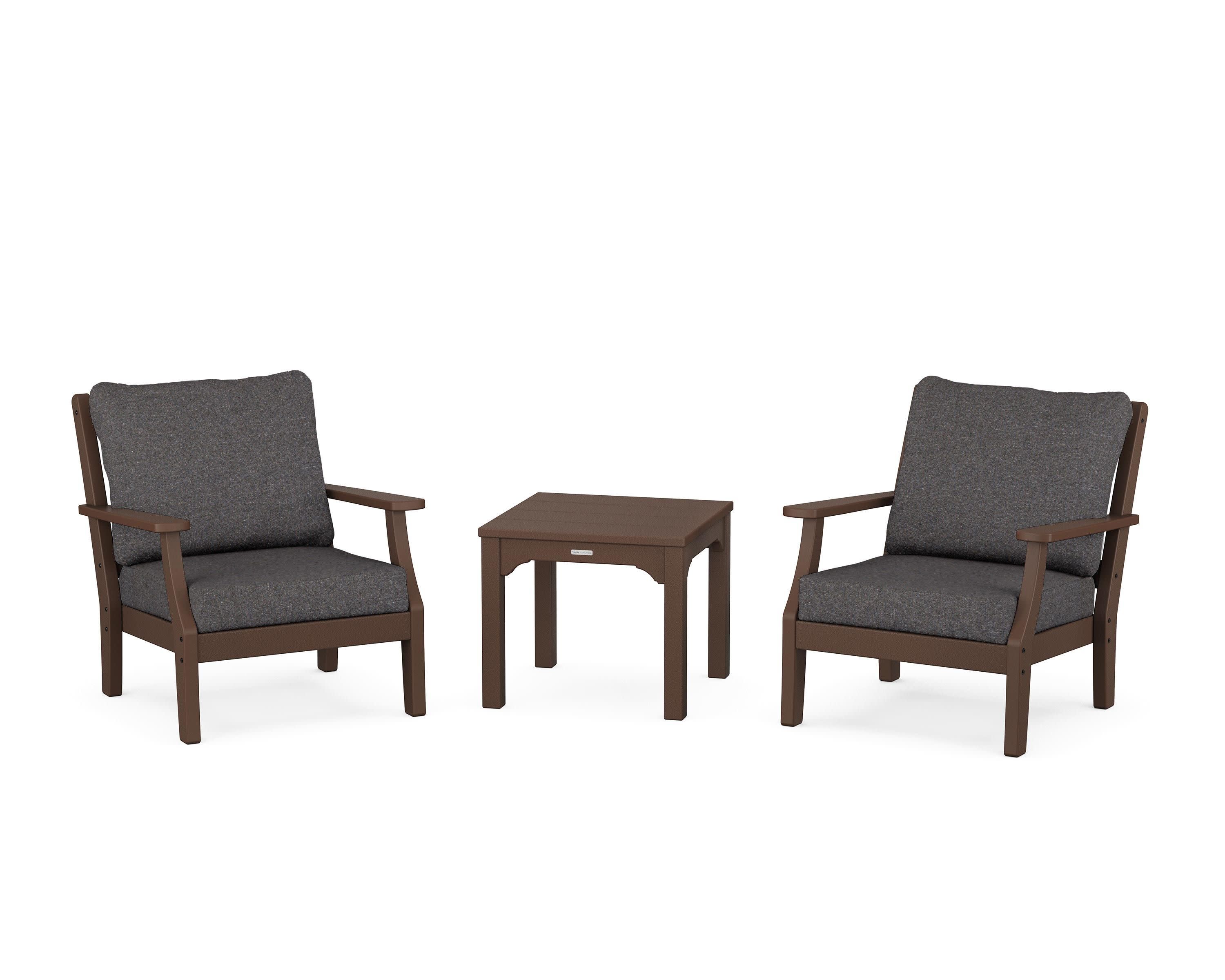 Chinoiserie 3-Piece Deep Seating Set in Mahogany / Ash Charcoal