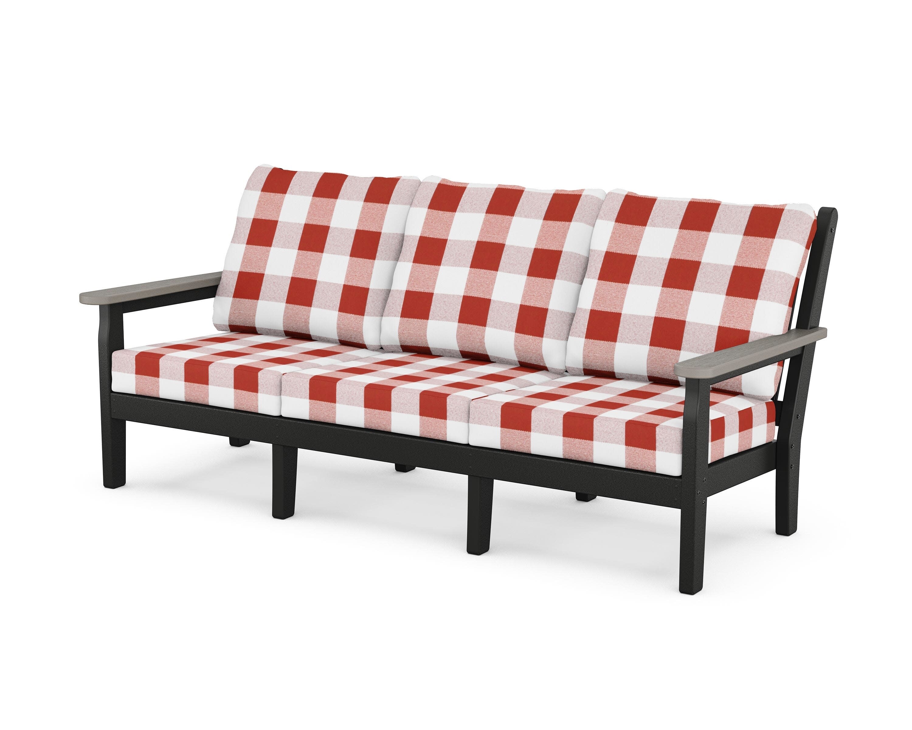 Chippendale Deep Seating Sofa in Black / Driftwood / Buffalo Plaid Crimson