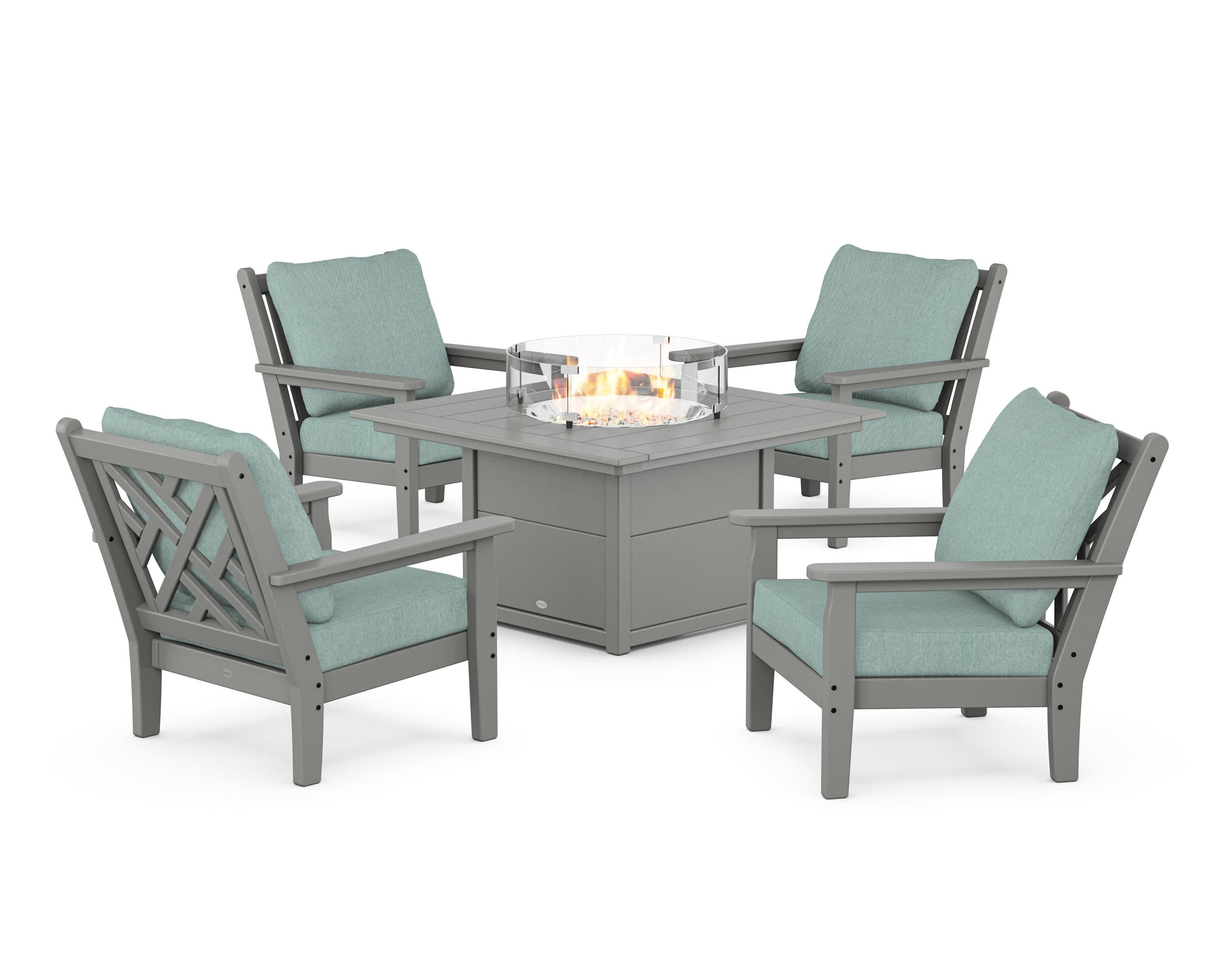 Chippendale 5-Piece Deep Seating Set with Fire Pit Table in Slate Grey / Glacier Spa
