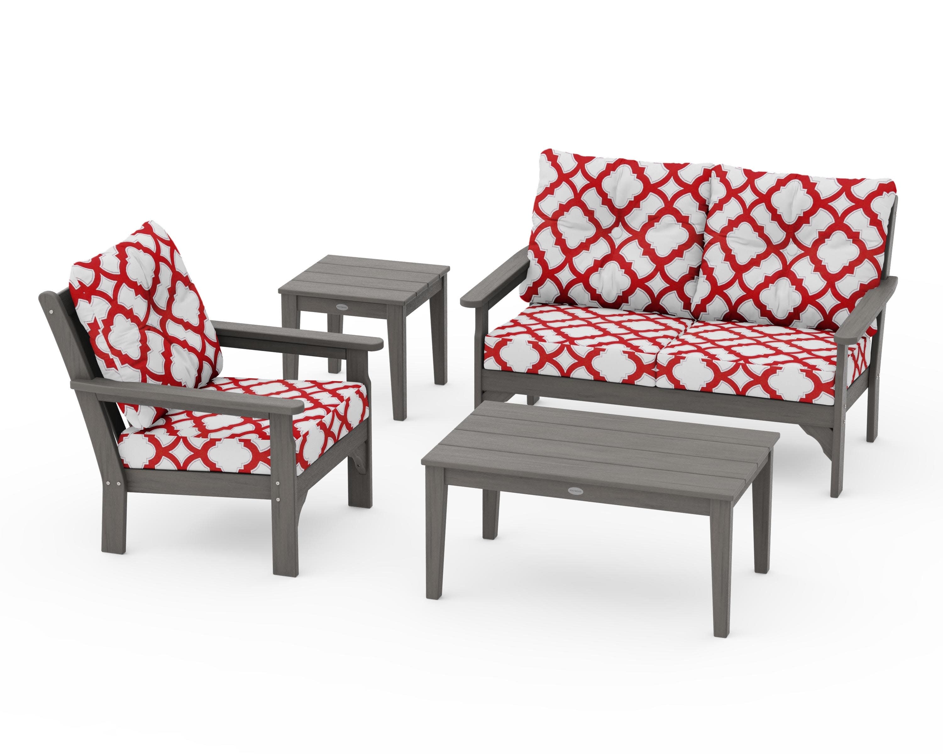Vineyard 4-Piece Deep Seating Set in Driftwood / Trellis Crimson