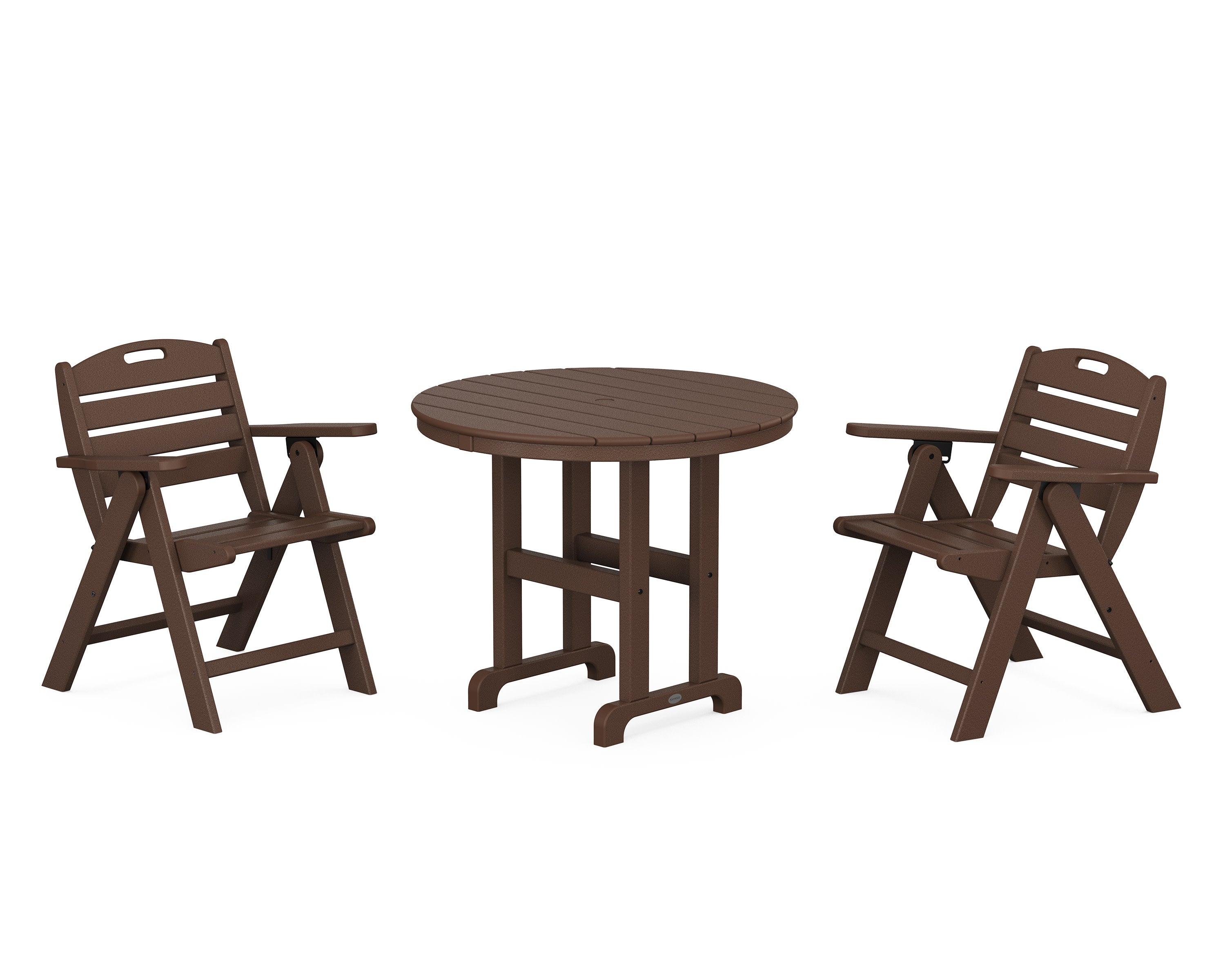 Nautical Folding Lowback Chair 3-Piece Round Dining Set in Mahogany