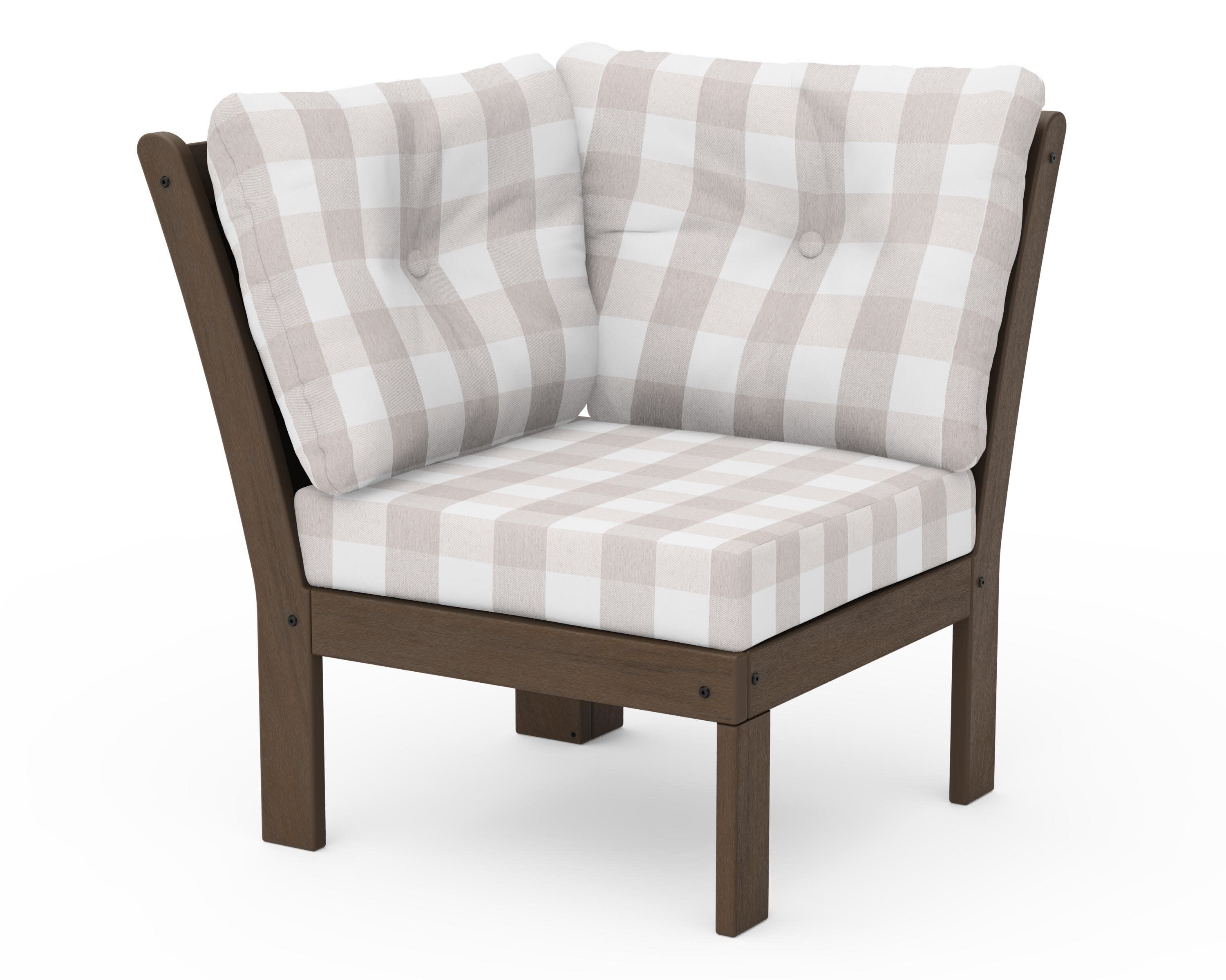 Vineyard Modular Corner Chair in Kona / Buffalo Plaid Dune Burlap