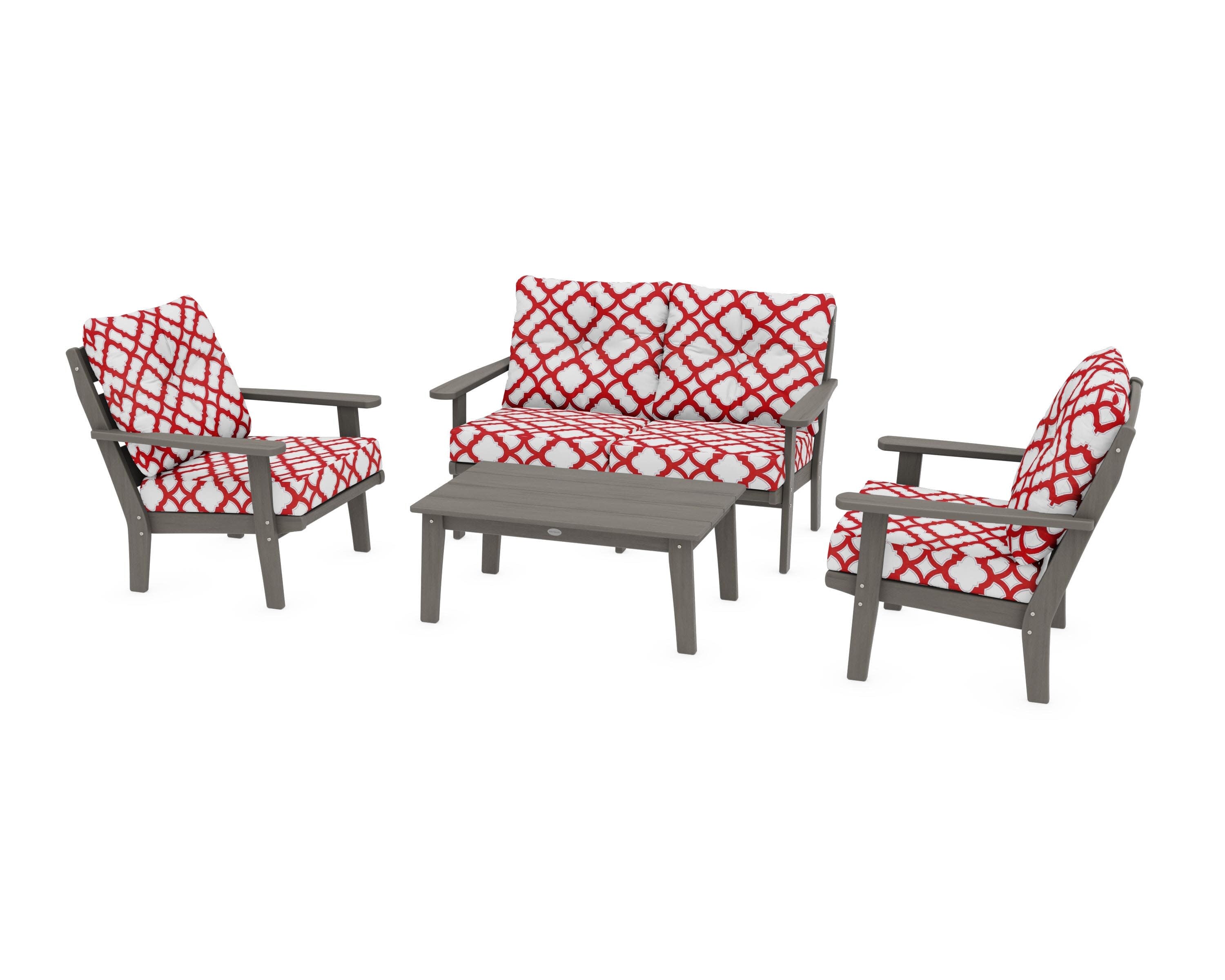Lakeside 4-Piece Deep Seating Set in Driftwood / Trellis Crimson
