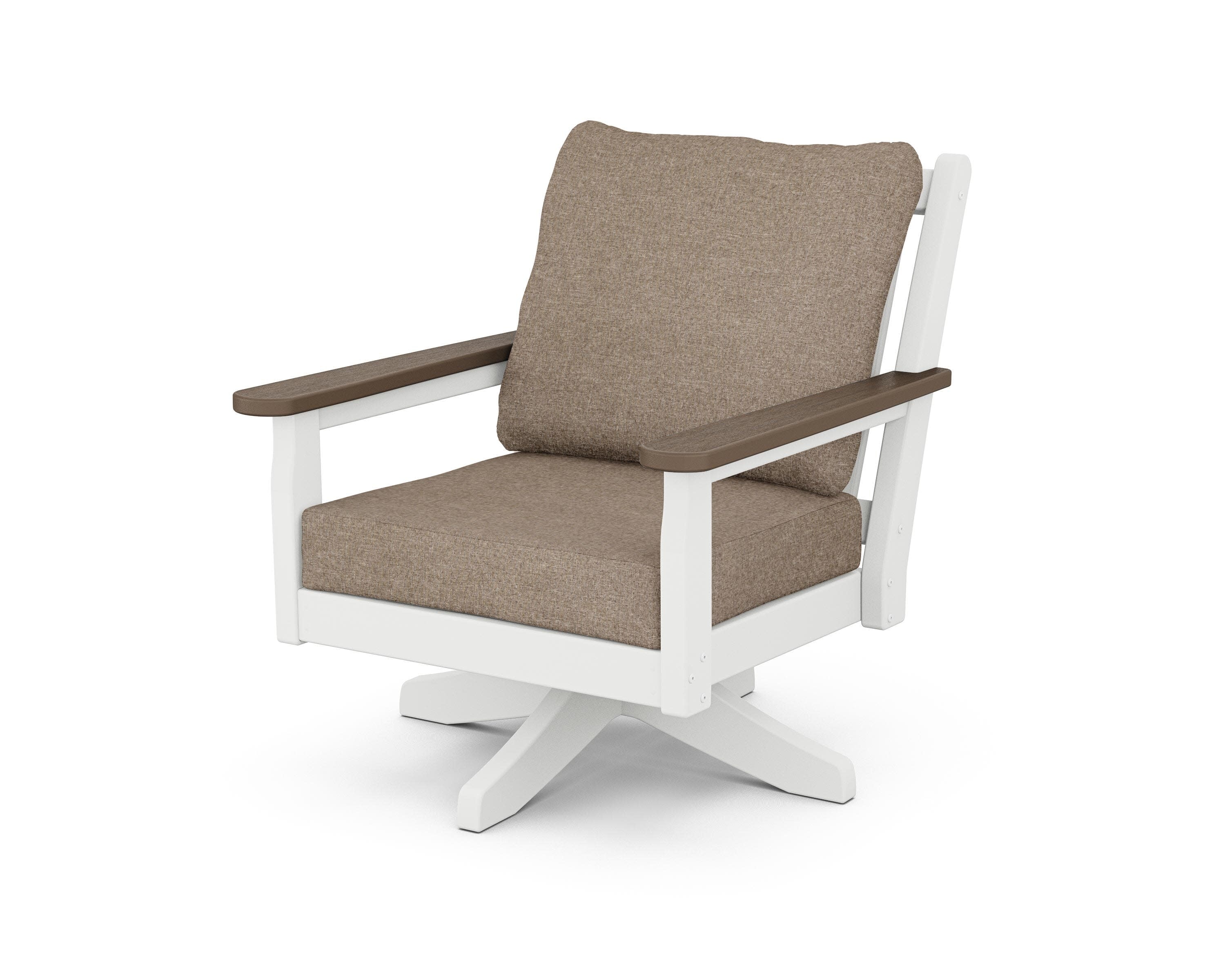 Chippendale Deep Seating Swivel Chair in White / Kona / Spiced Burlap