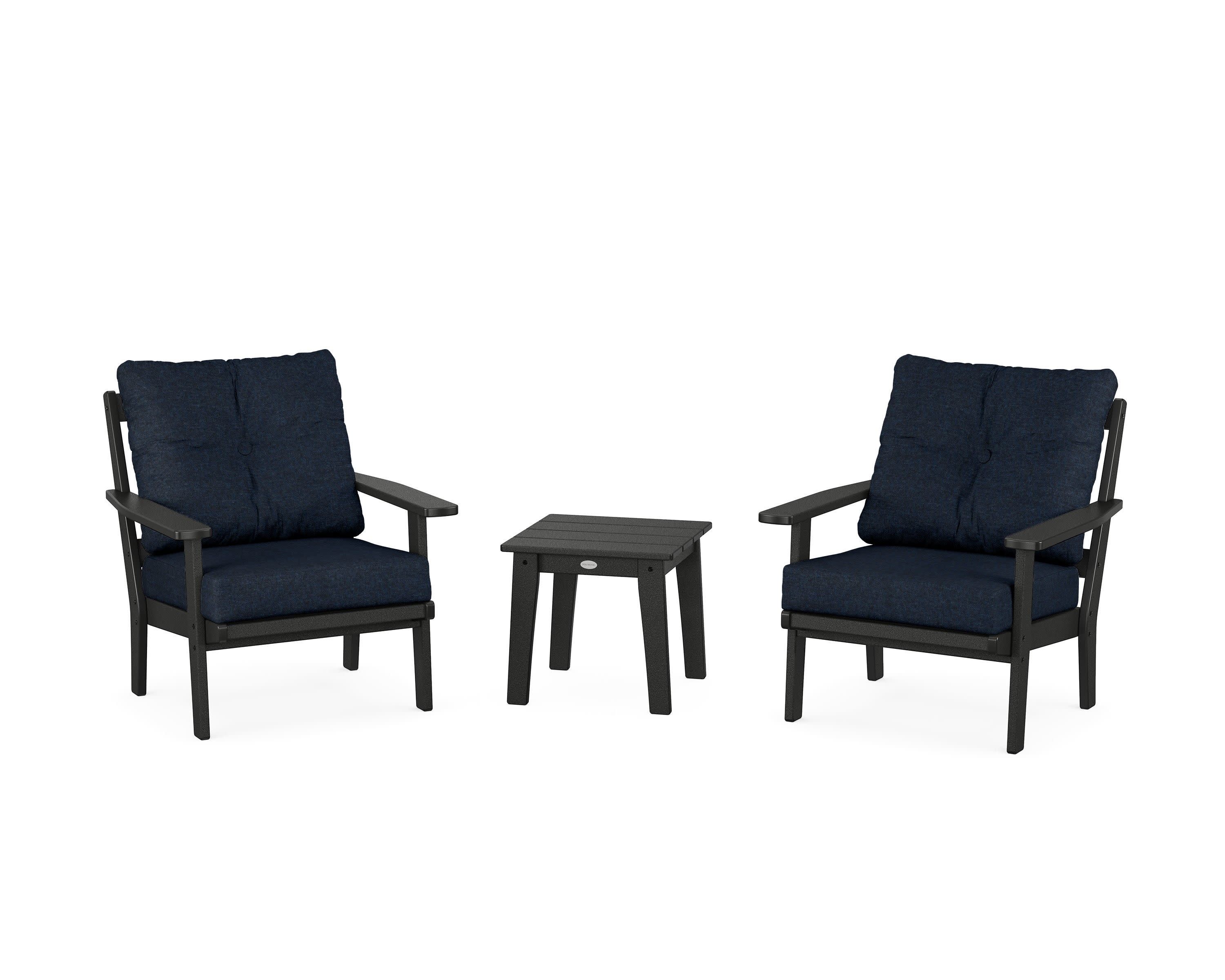 Oxford 3-Piece Deep Seating Set in Black / Marine Indigo