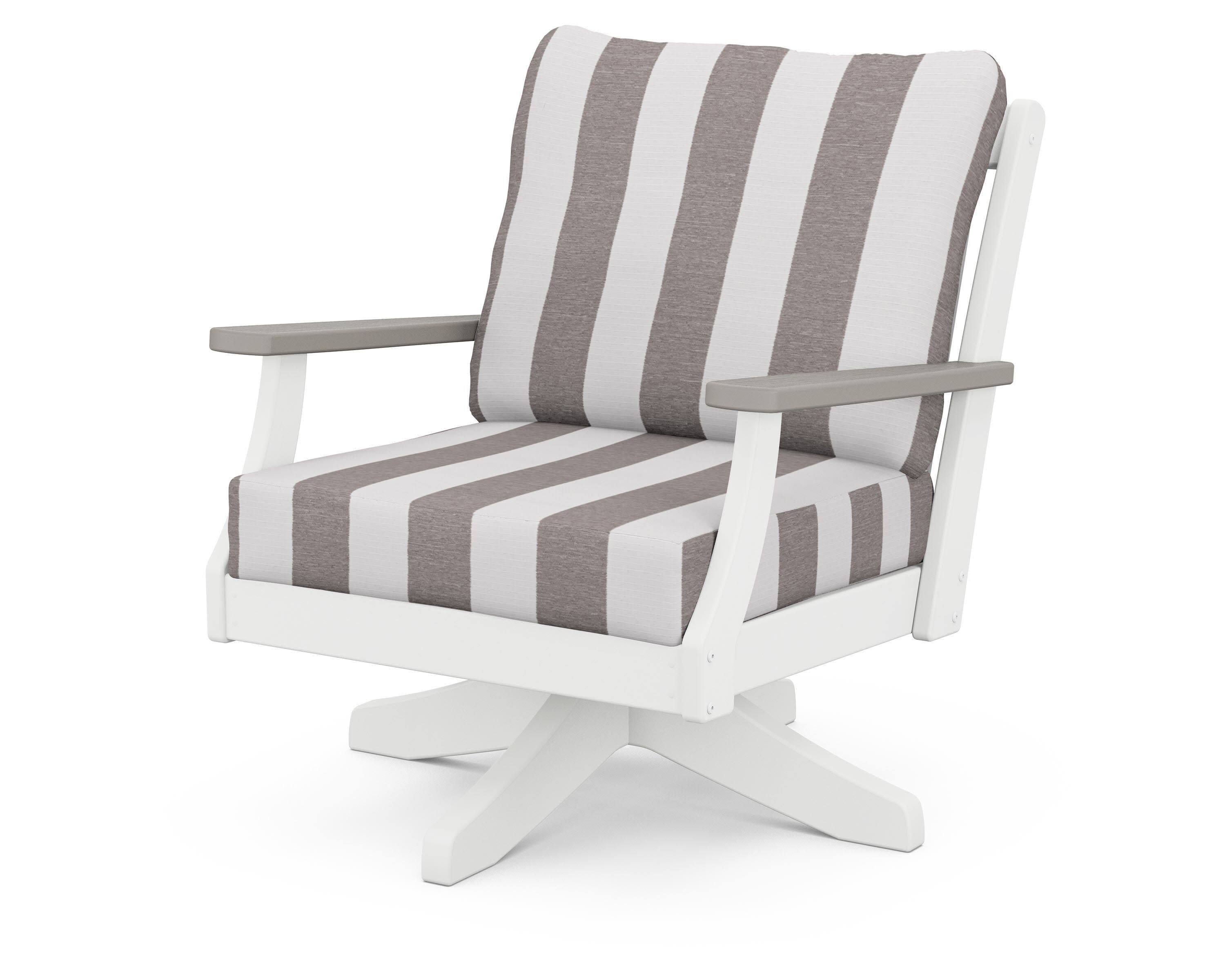 Braxton Deep Seating Swivel Chair in White / Driftwood / Cabana Stripe Grey Mist