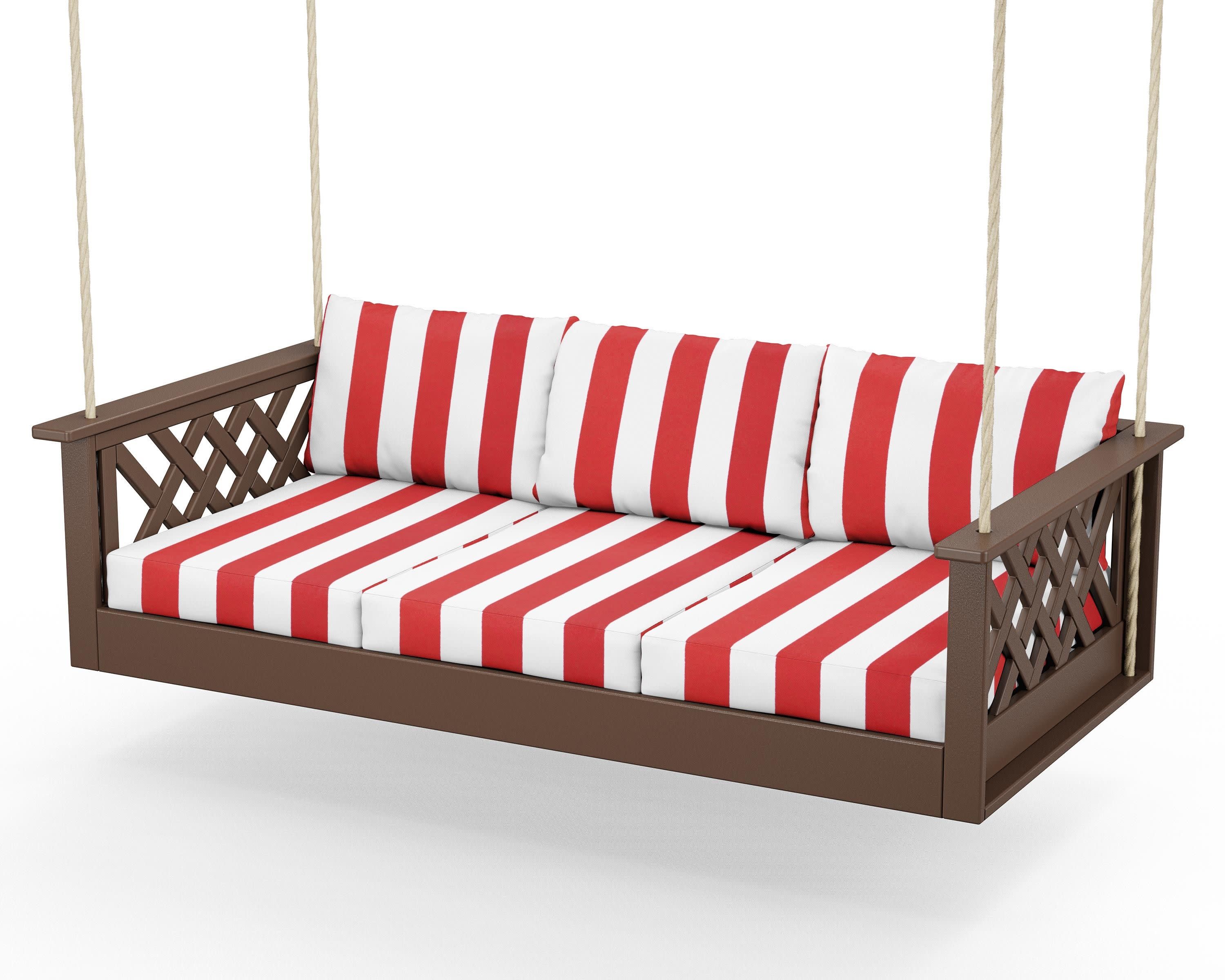 Wovendale Daybed Swing in Mahogany / Cabana Stripe Crimson