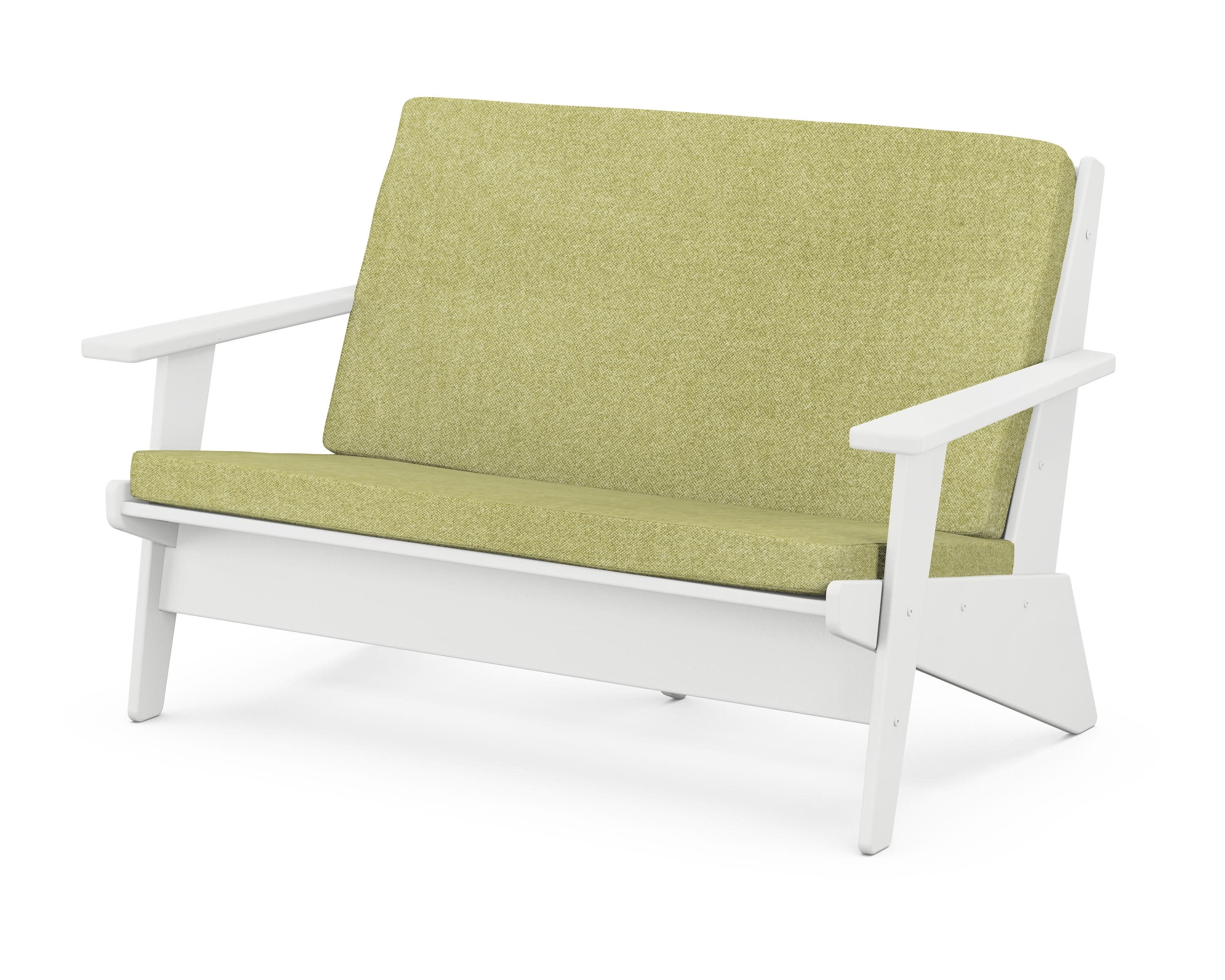 Riviera Modern Lounge Loveseat in White / Chartreuse Boucle