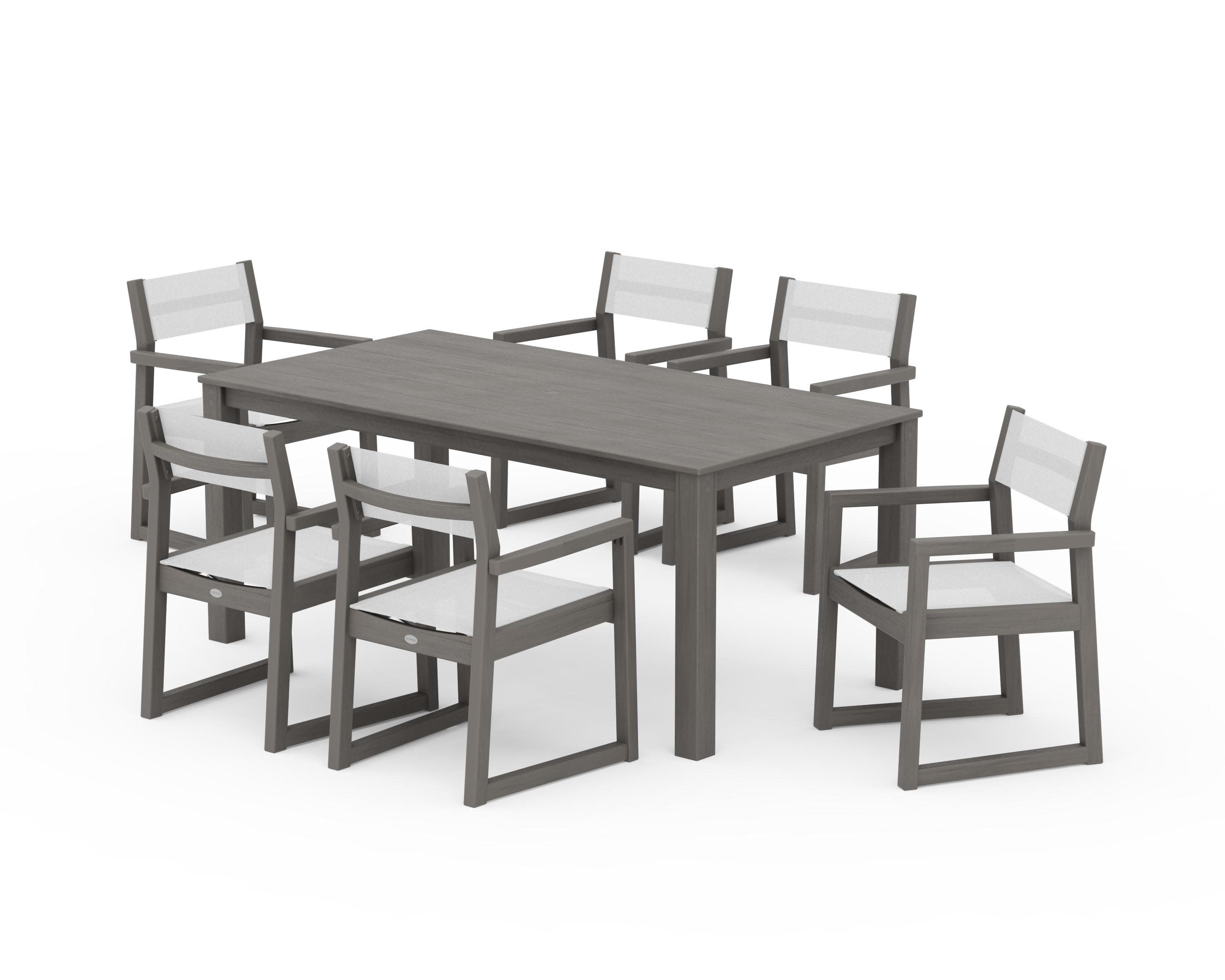 EDGE Sling Arm Chair 7-Piece Parsons Dining Set in Driftwood / White Sling