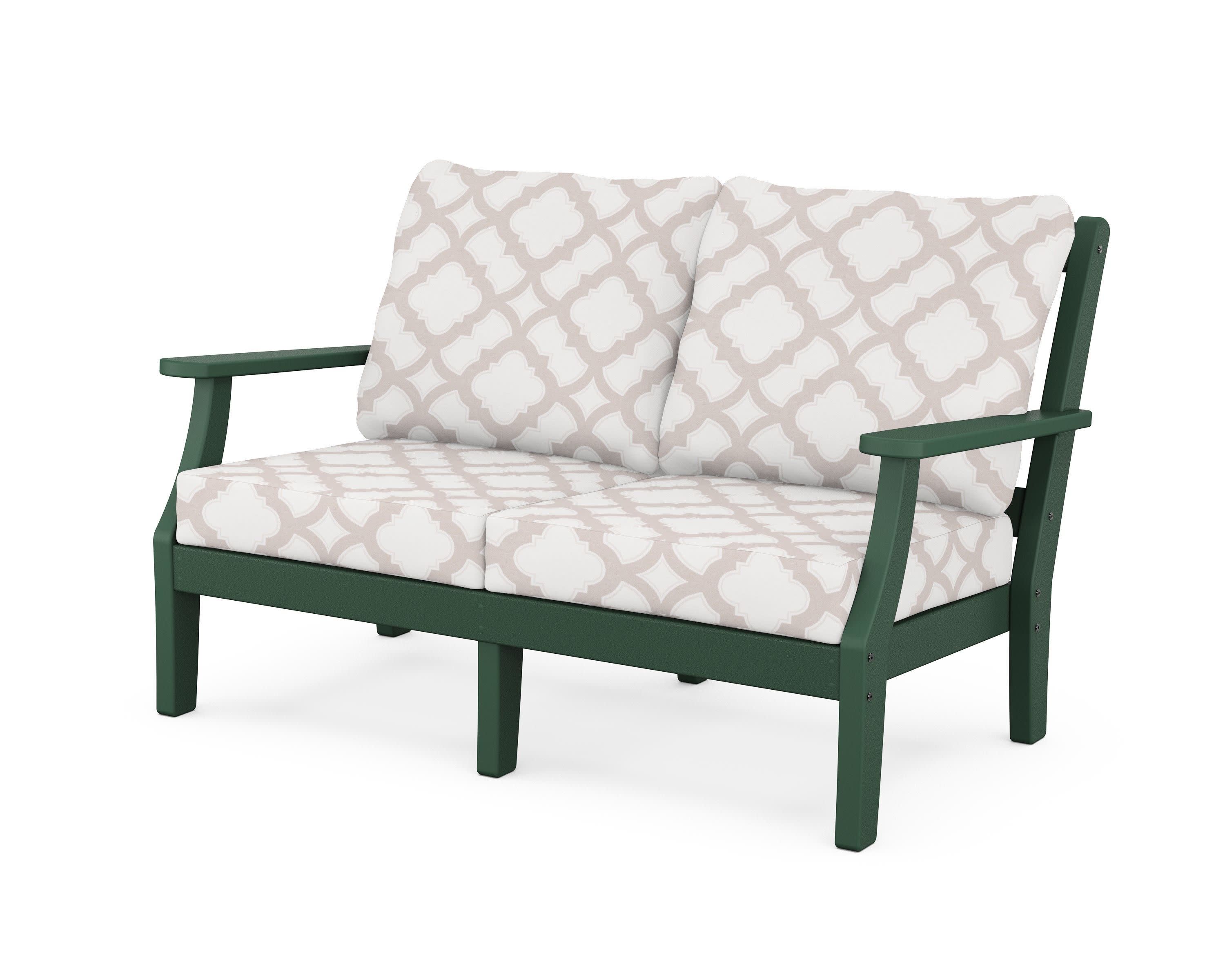 Chinoiserie Deep Seating Loveseat in Green / Trellis Dune Burlap